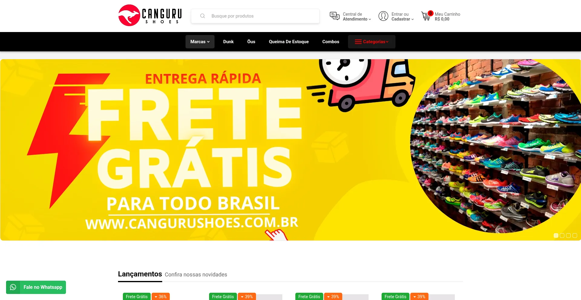 Website screenshot of Cangurushoes.com.br