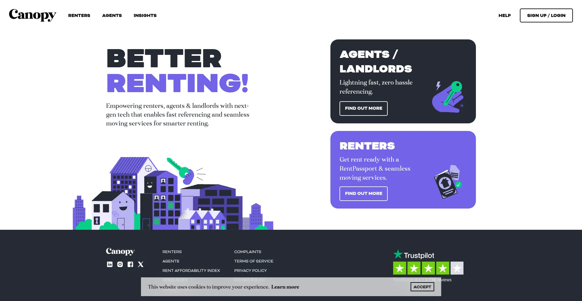 Website screenshot of Canopy.rent