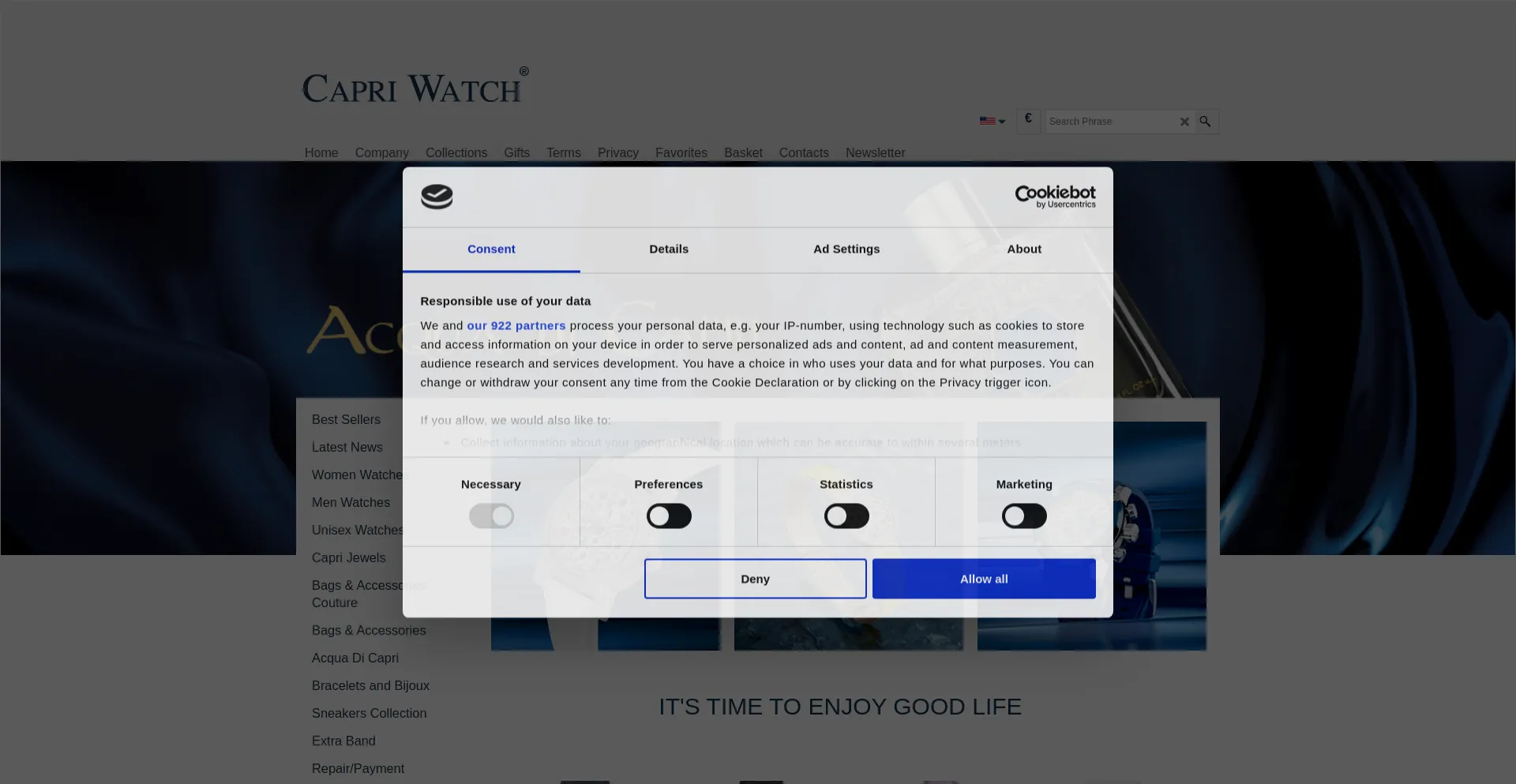 Website screenshot of Capricapri.com
