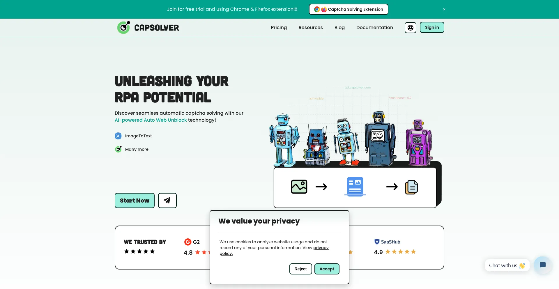 Website screenshot of Capsolver.com