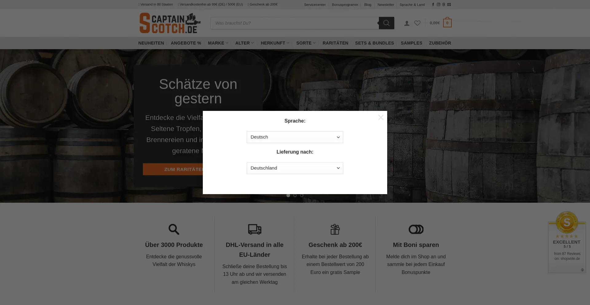 Website screenshot of Captainscotch.de
