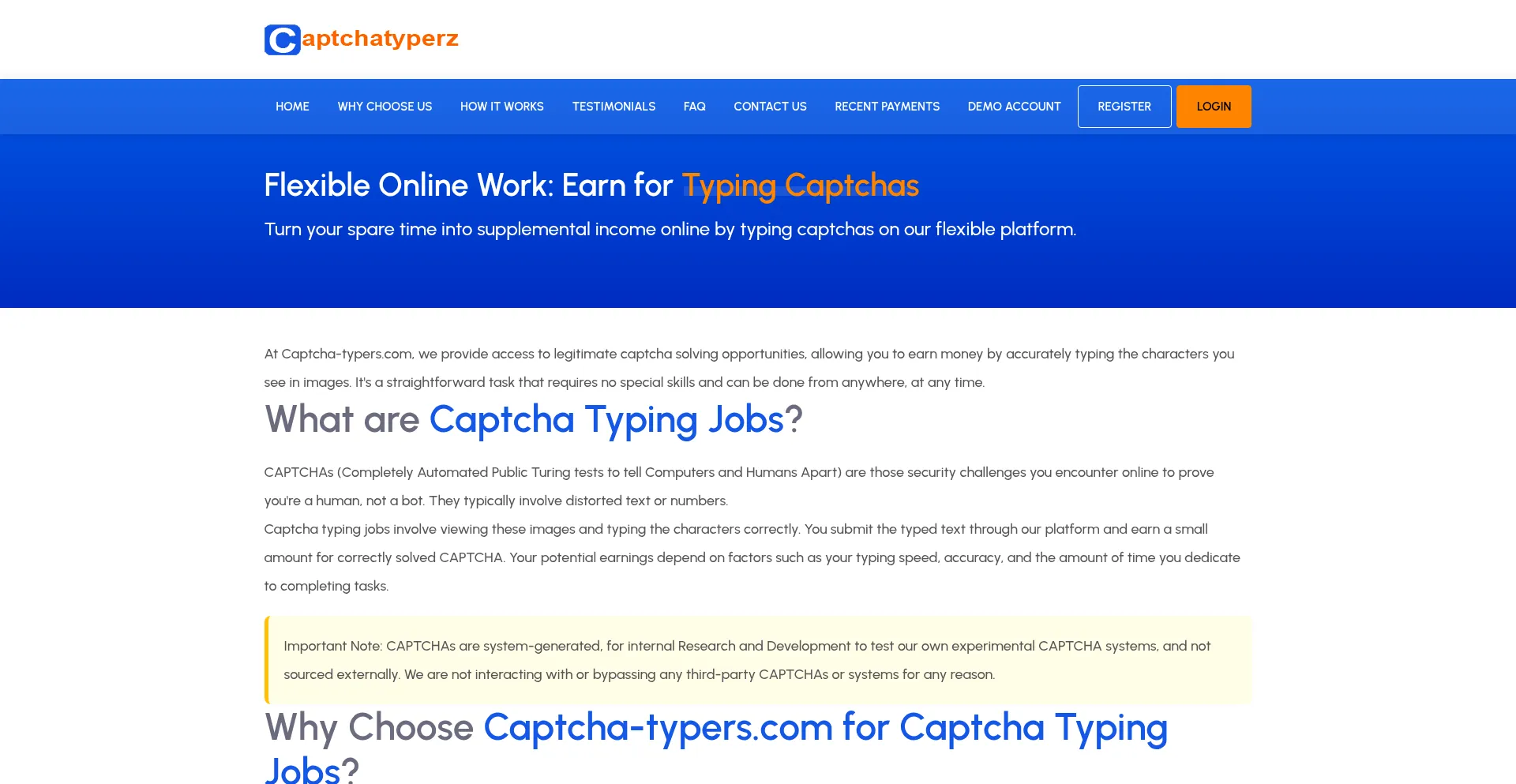 Website screenshot of Captcha-typers.com