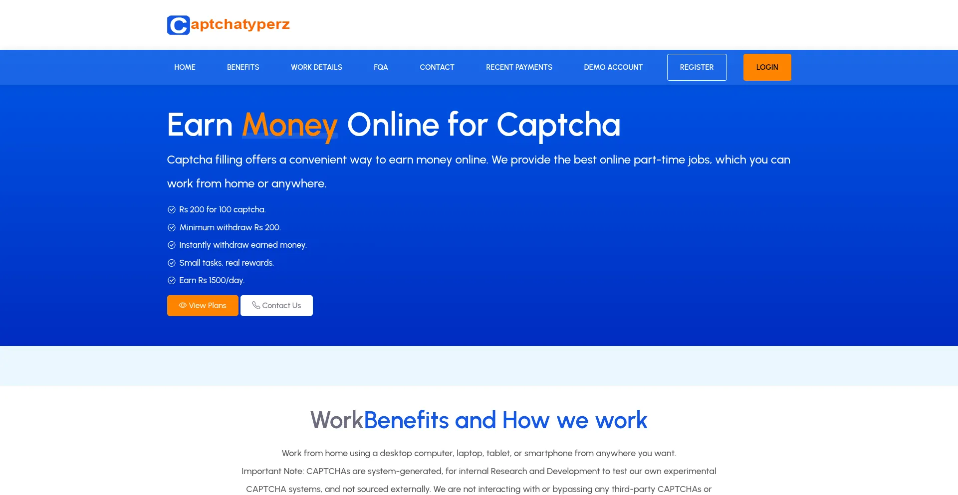 Website screenshot of Captchatyperz.com