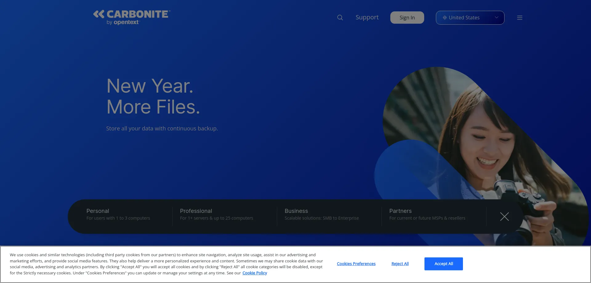 Website screenshot of Carbonite.com