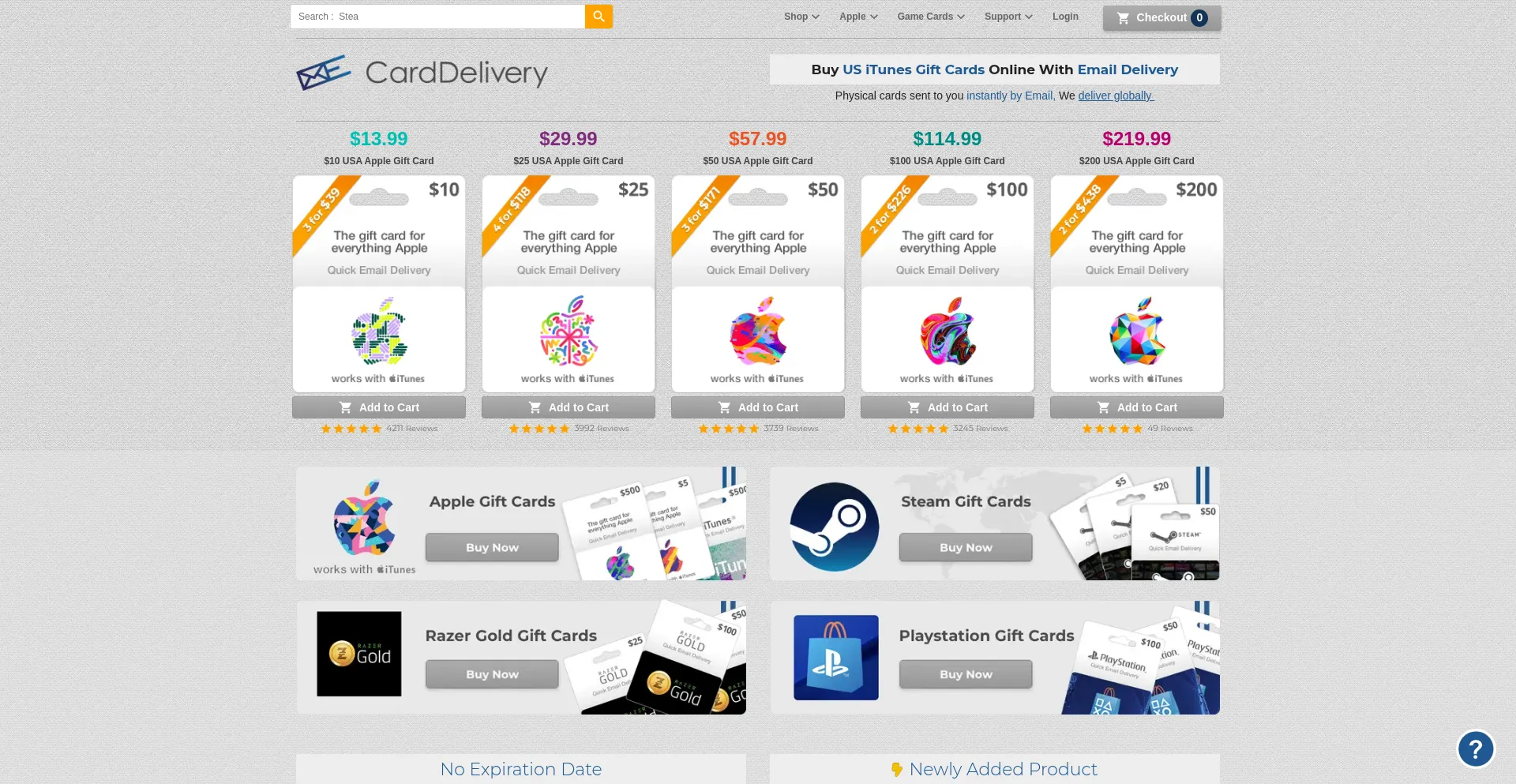 Website screenshot of Carddelivery.com