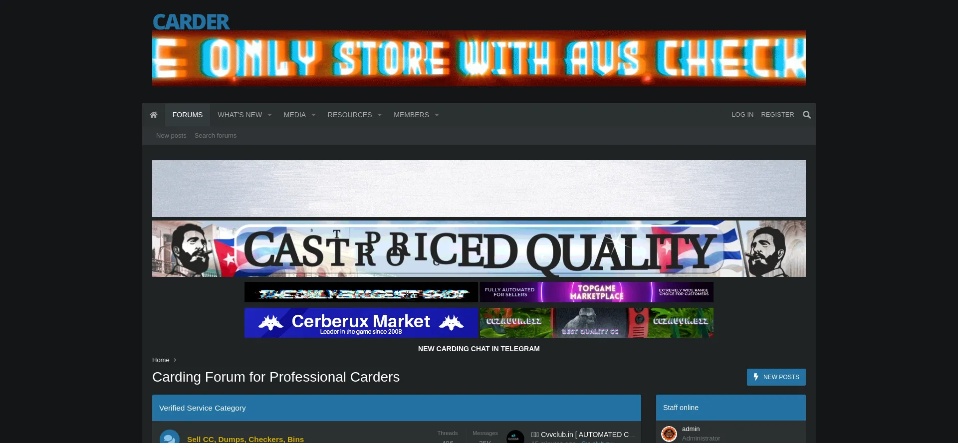 Website screenshot of Carder.market