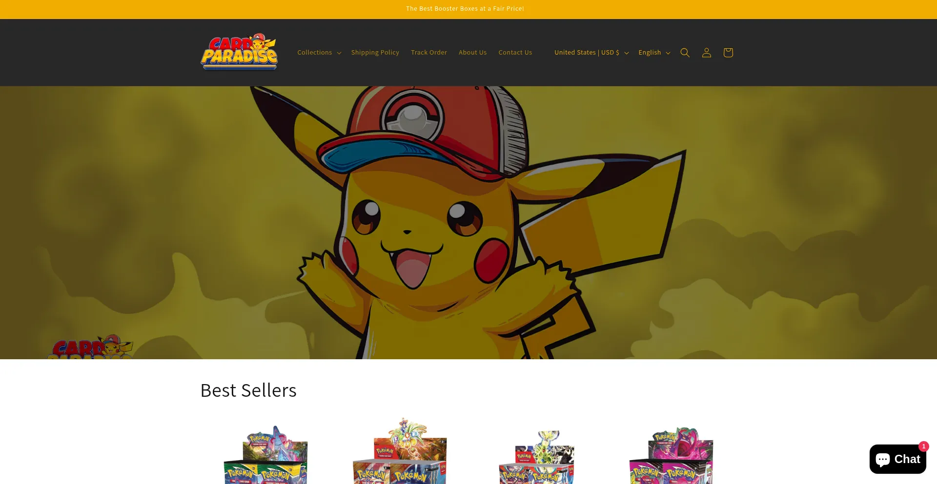 Website screenshot of Cardparadiseworld.com