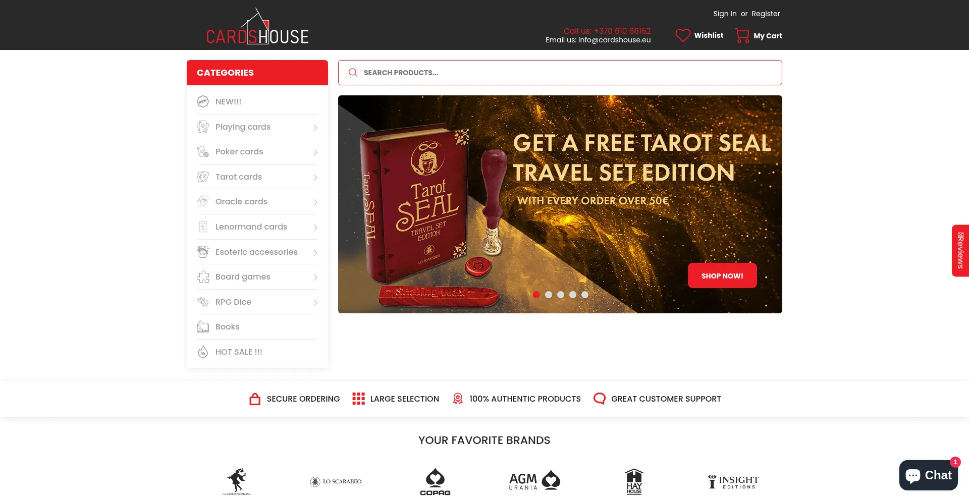 Website screenshot of Cardshouse.eu