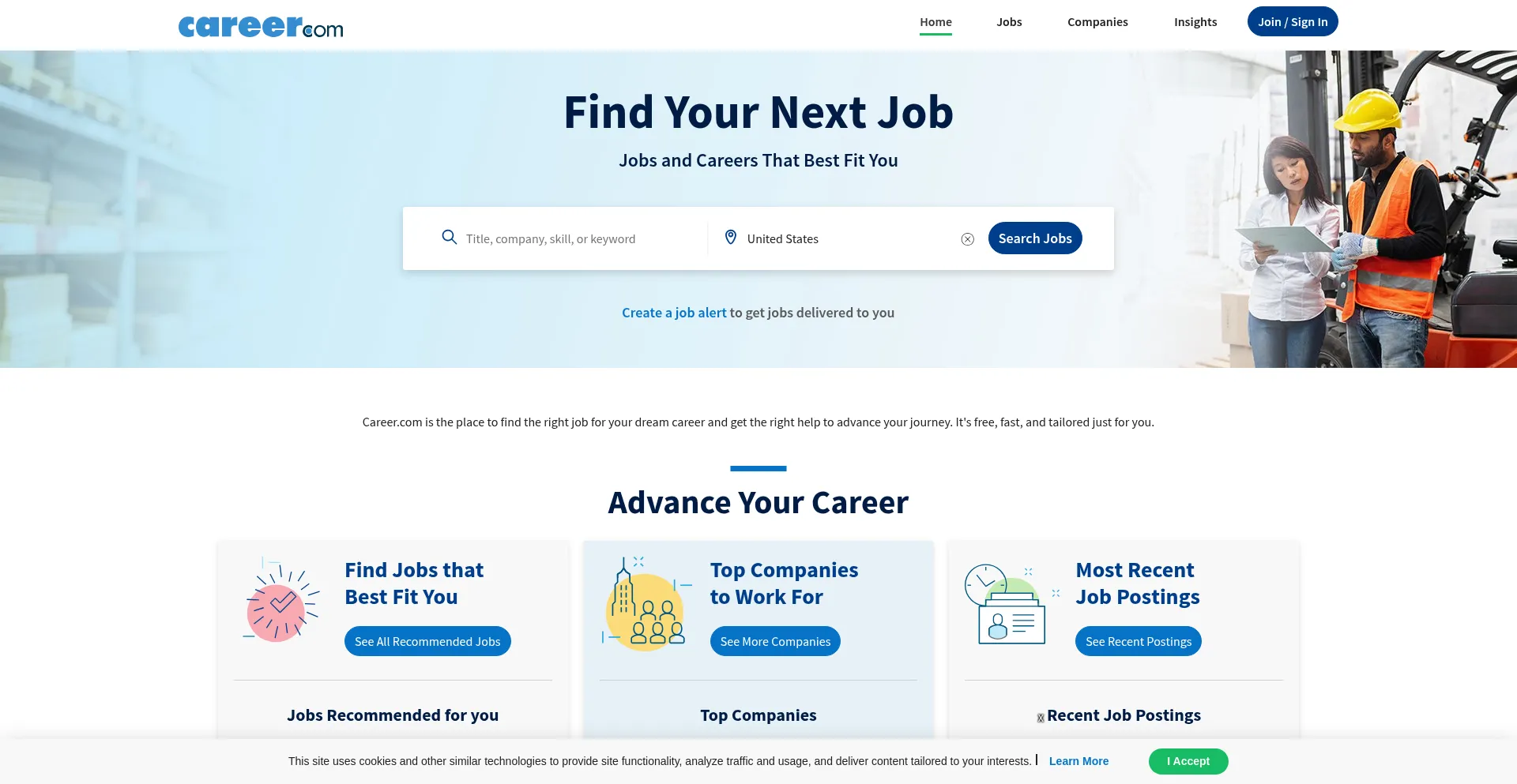 Website screenshot of Career.com
