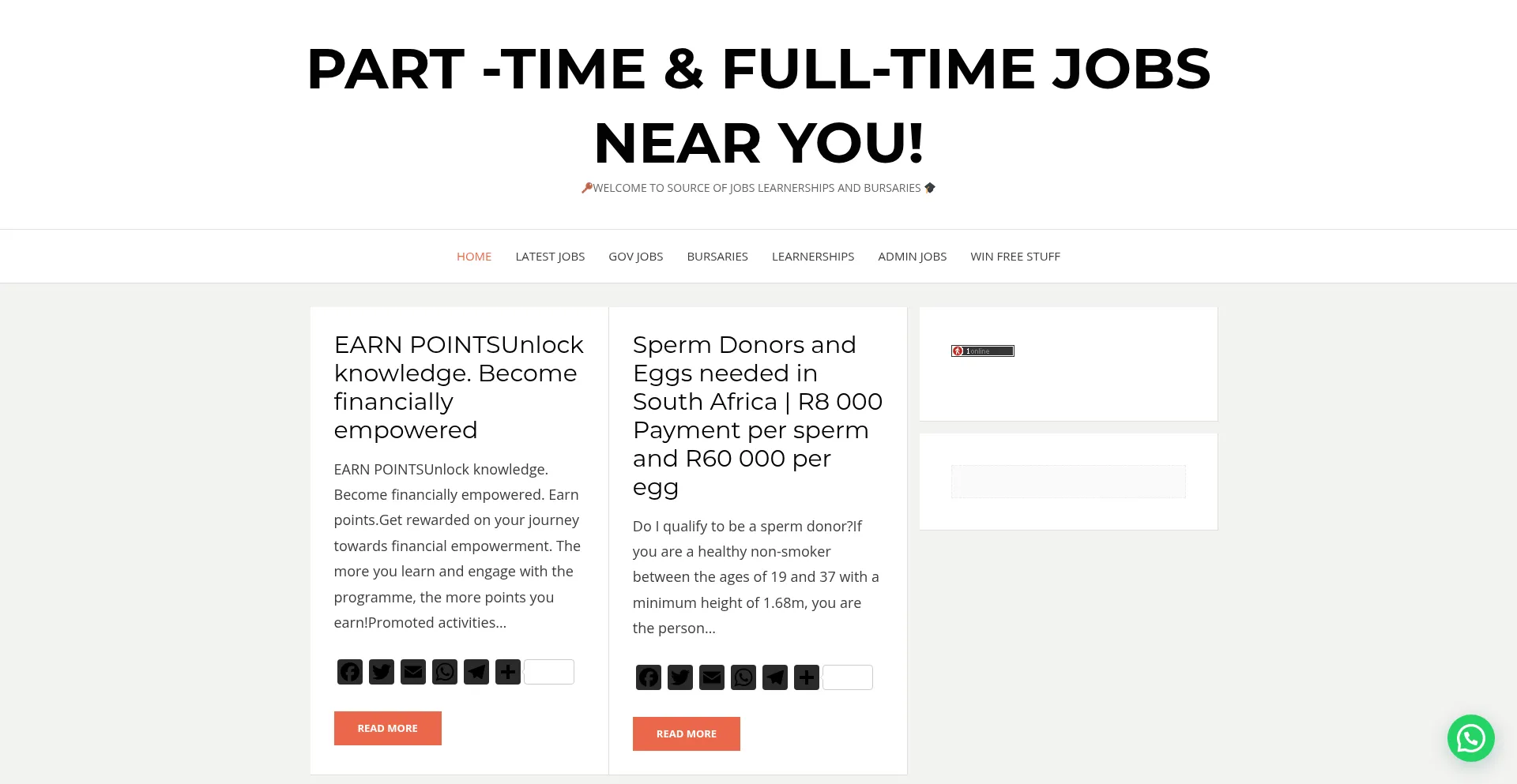 Website screenshot of Career74.co.za