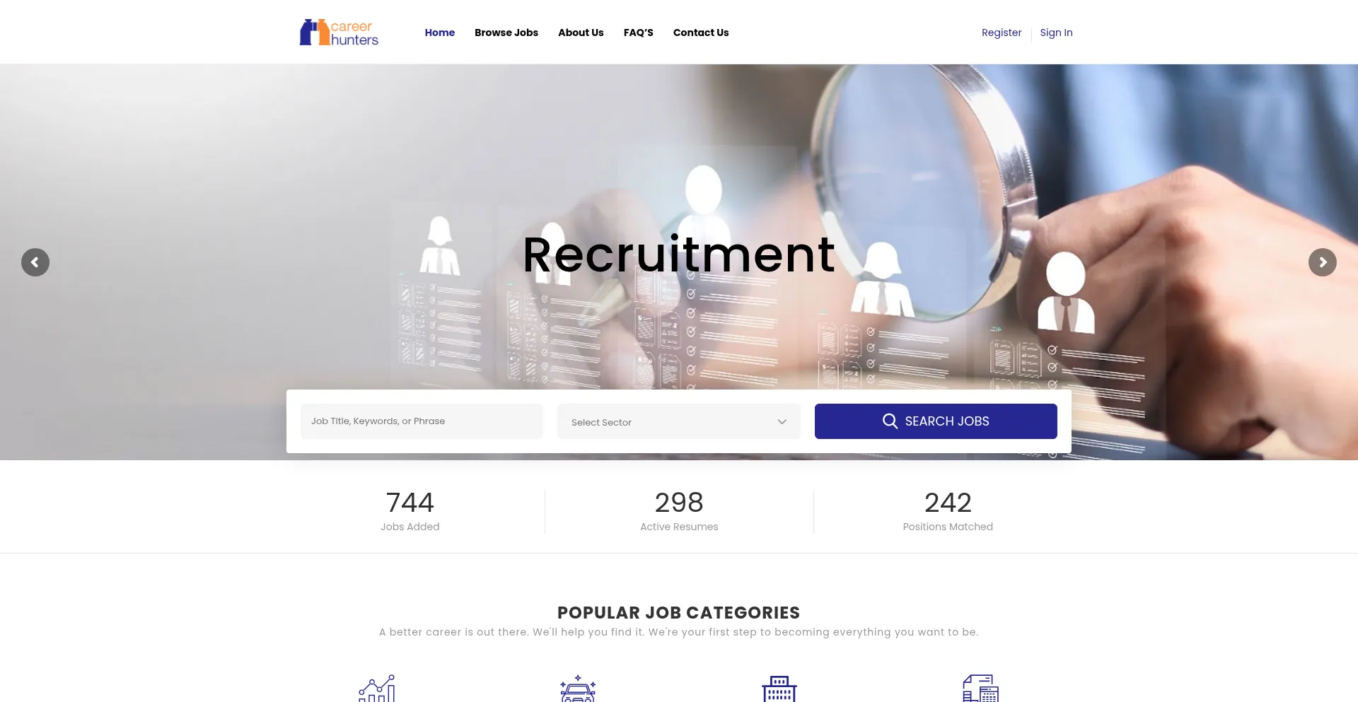 Website screenshot of Career-hunters.com