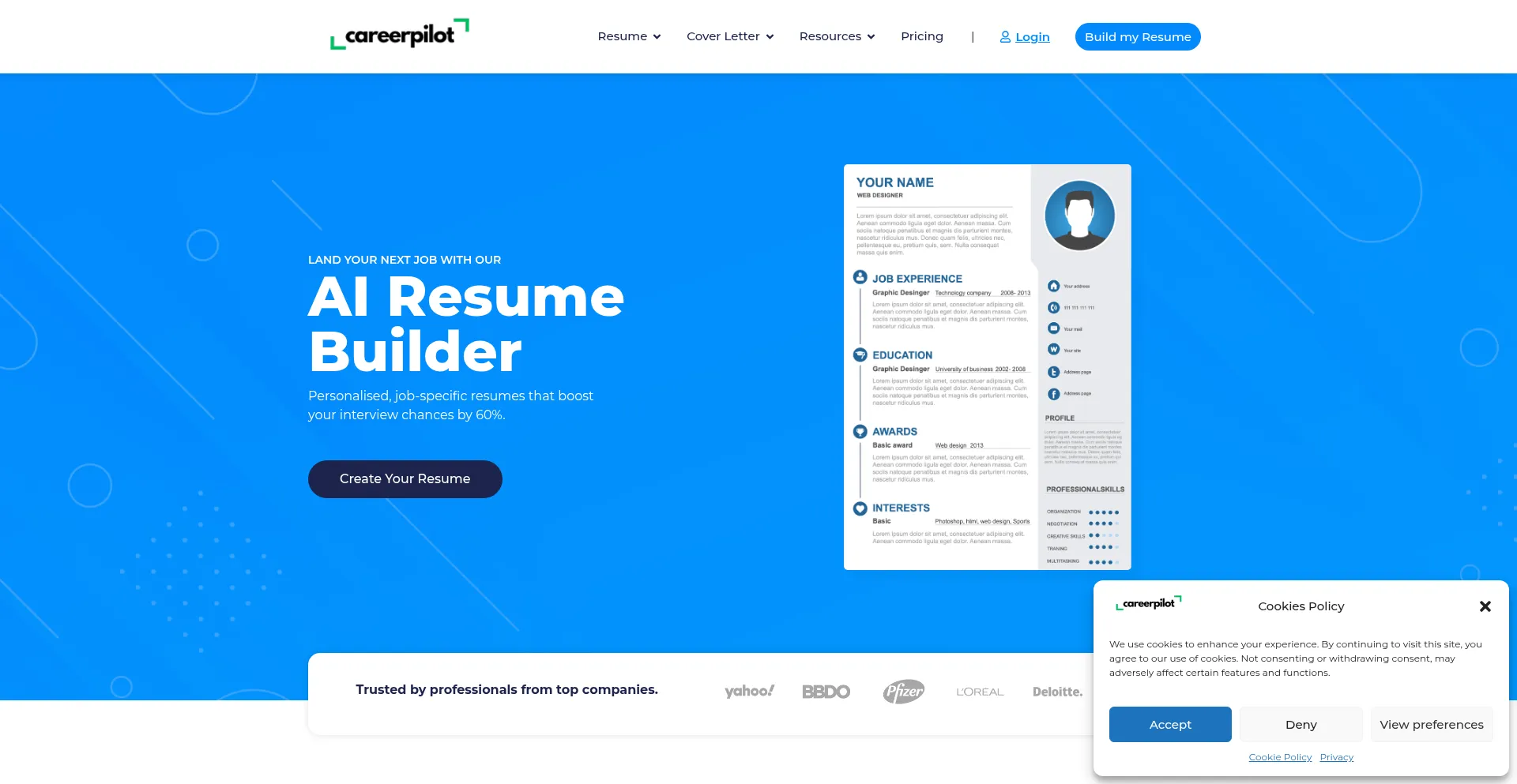 Website screenshot of Careerpilot.ai
