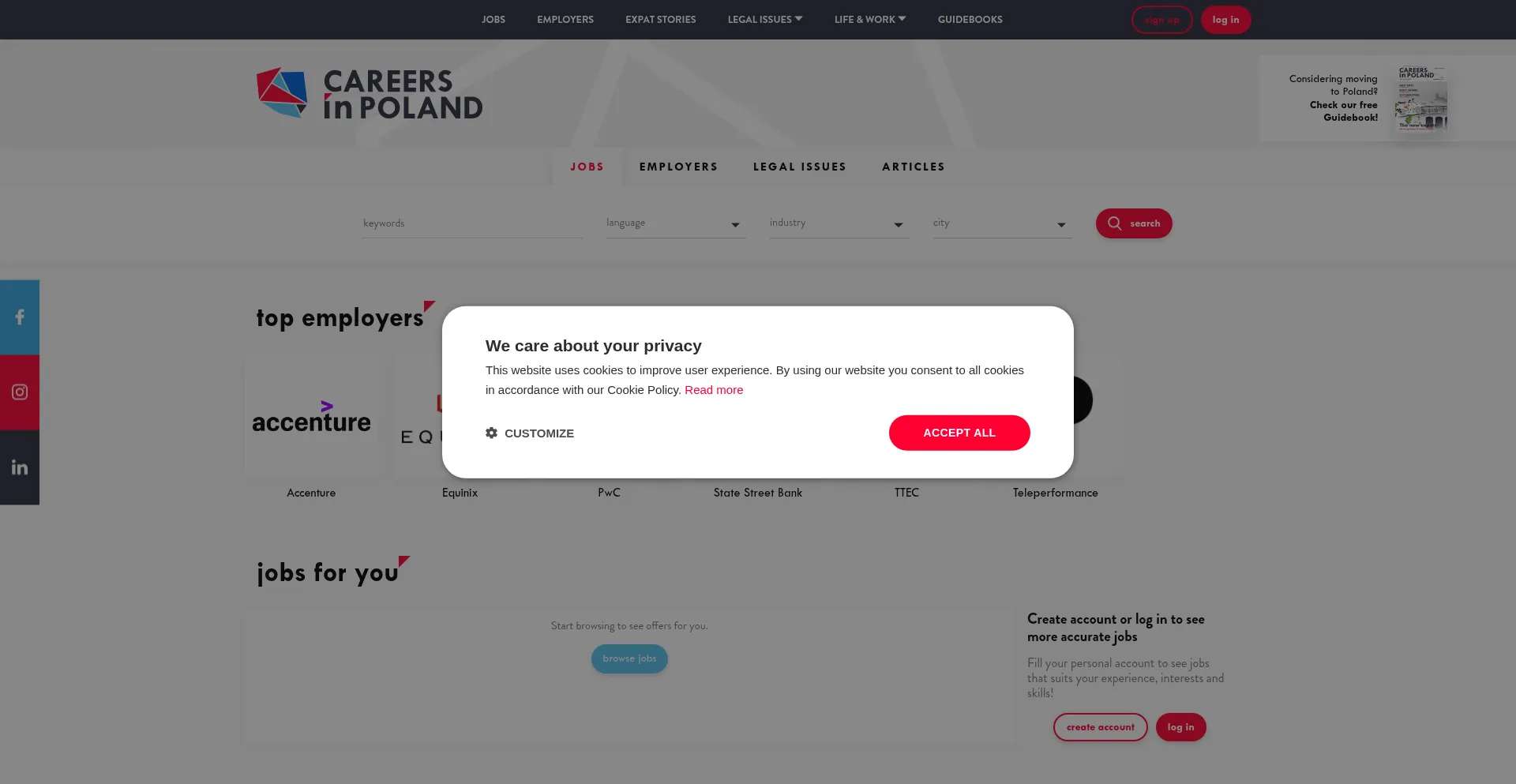 Website screenshot of Careersinpoland.com