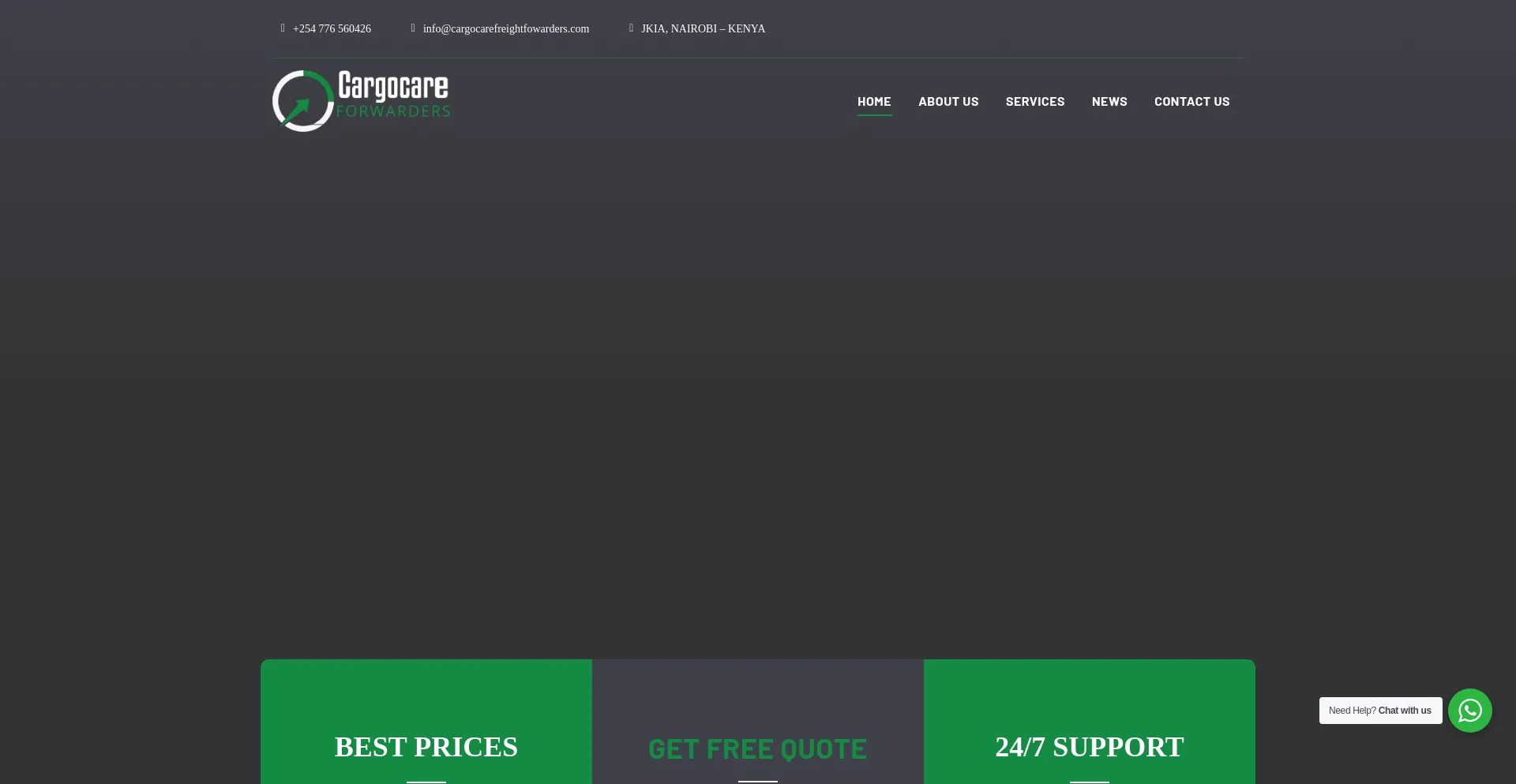 Website screenshot of Cargocarefreightfowarders.com