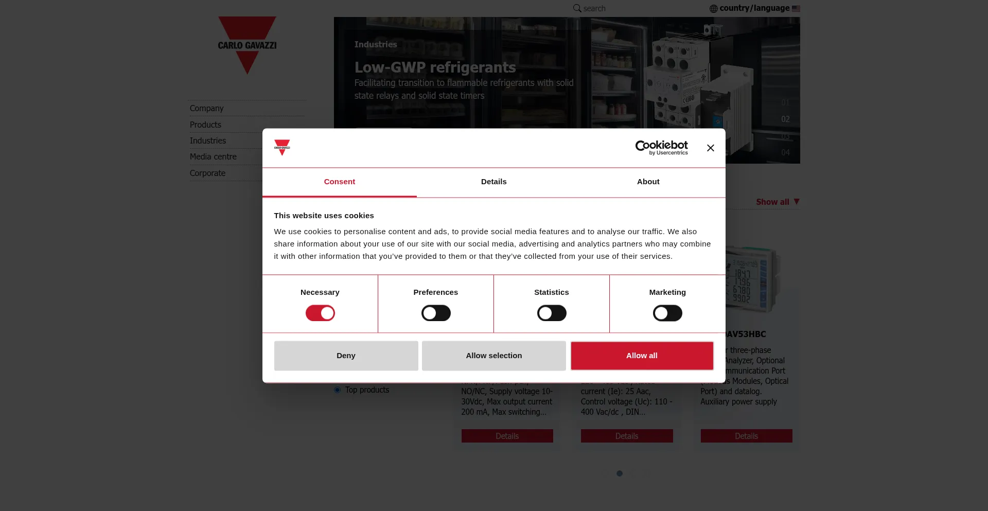 Website screenshot of Carlogavazzi.co.uk