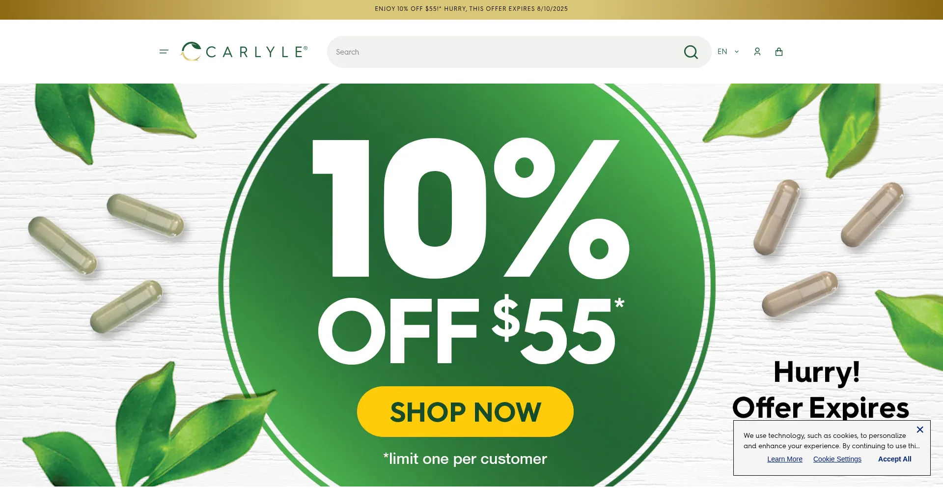 Website screenshot of Carlylenutritionals.com