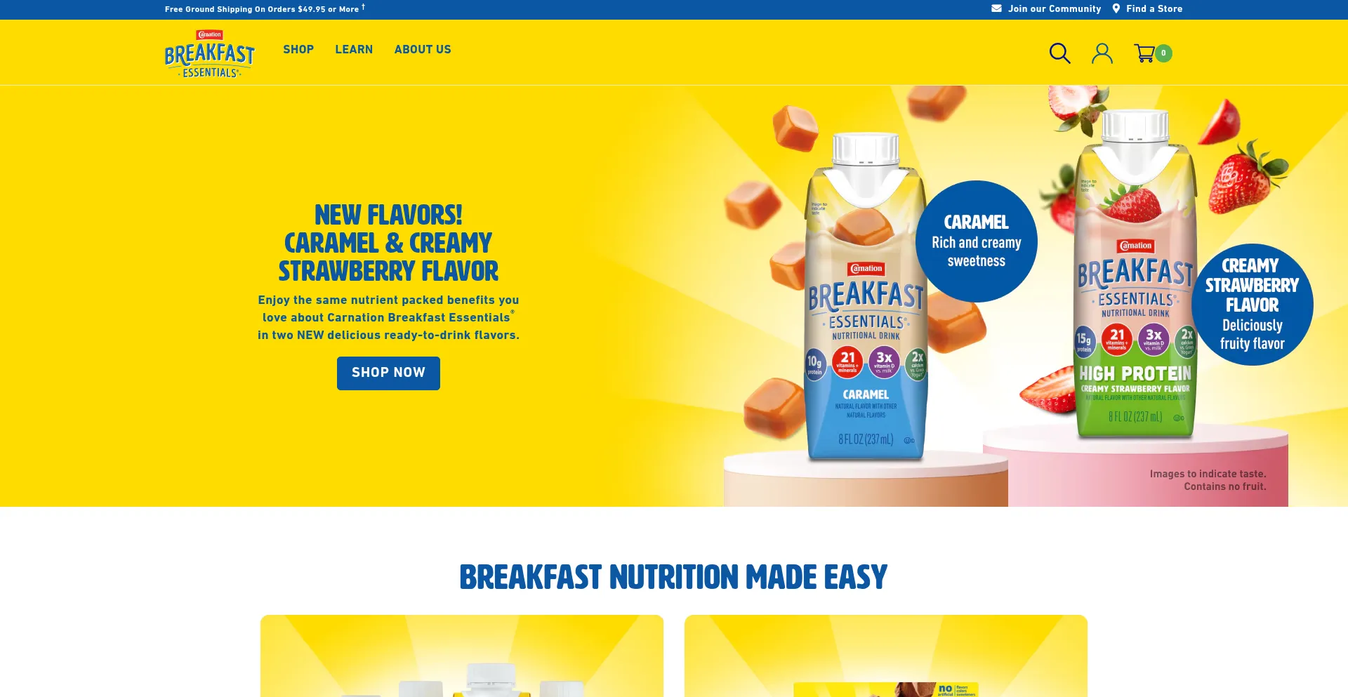 Website screenshot of Carnationbreakfastessentials.com