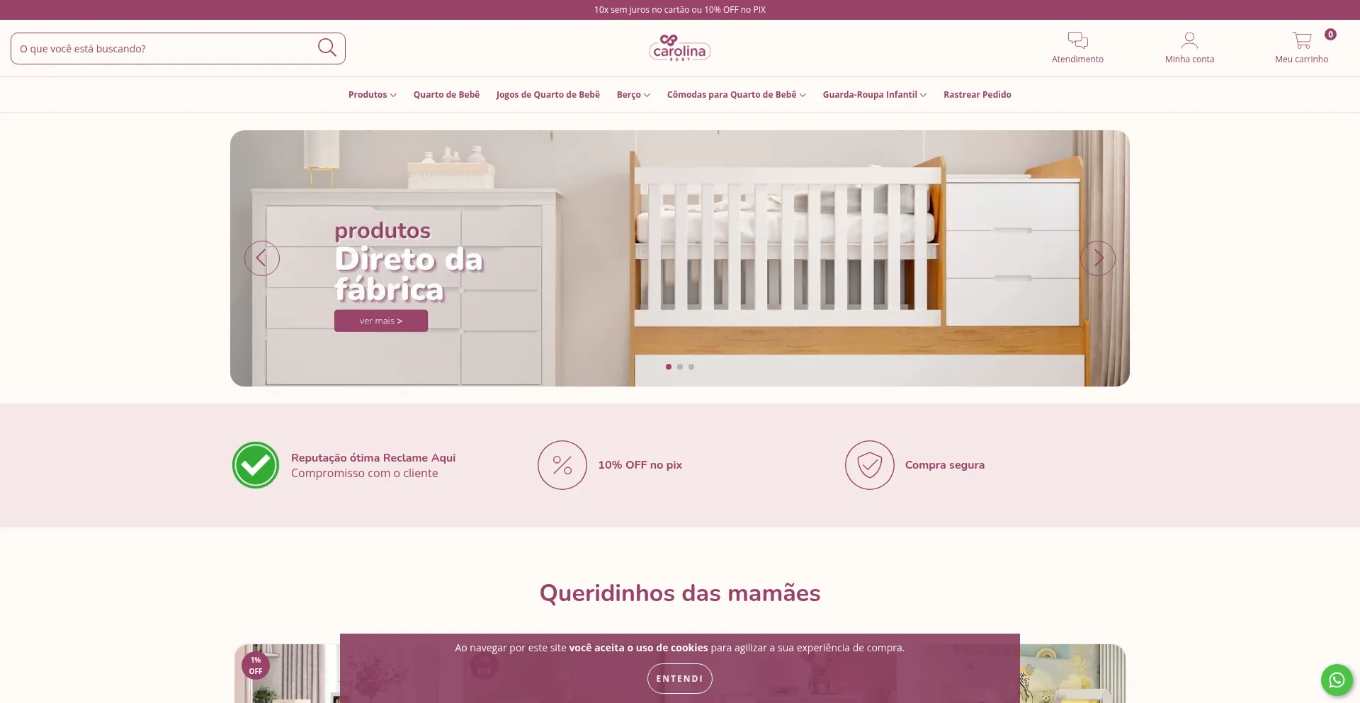 Website screenshot of Carolinababy.com.br