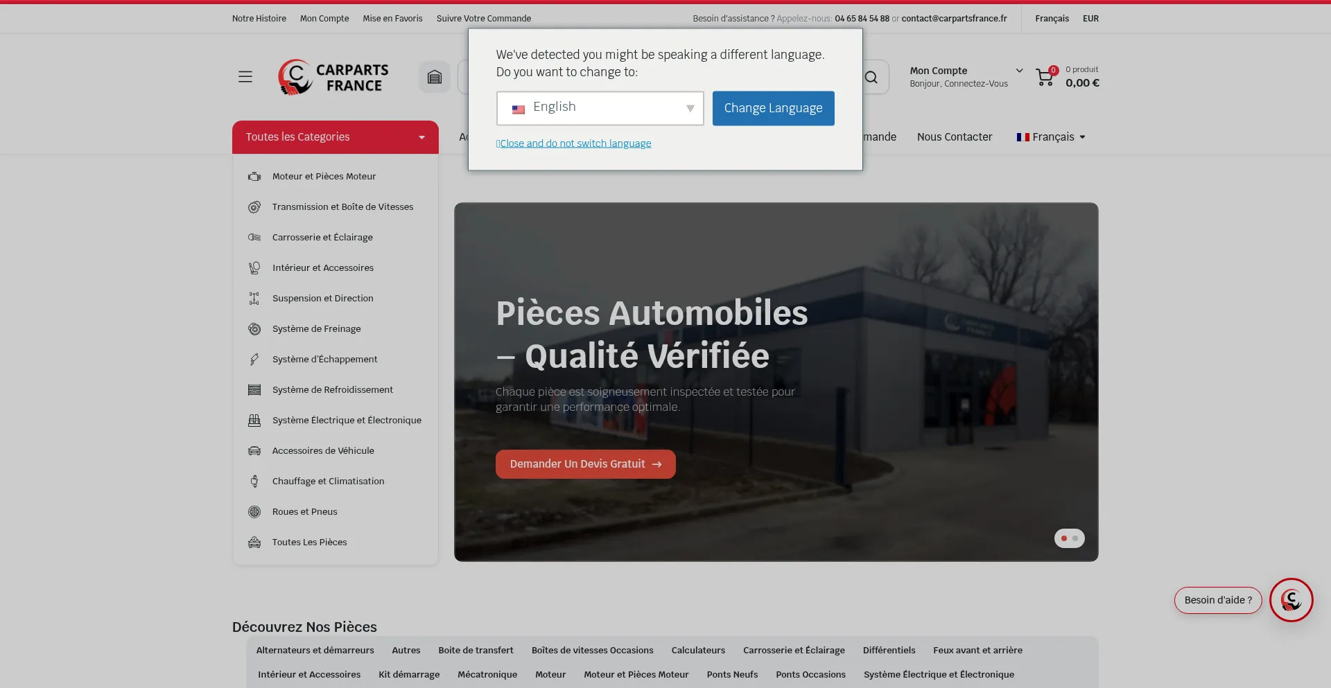 Website screenshot of Carpartsfrance.fr