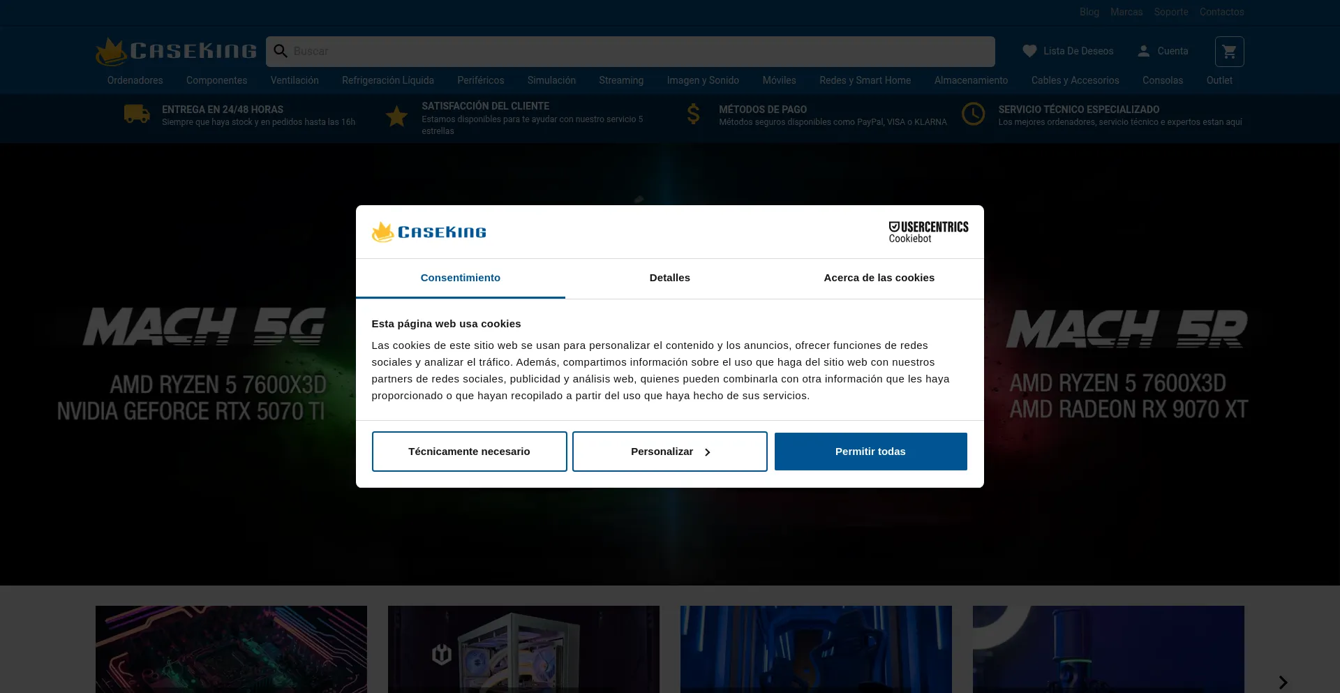 Website screenshot of Caseking.es