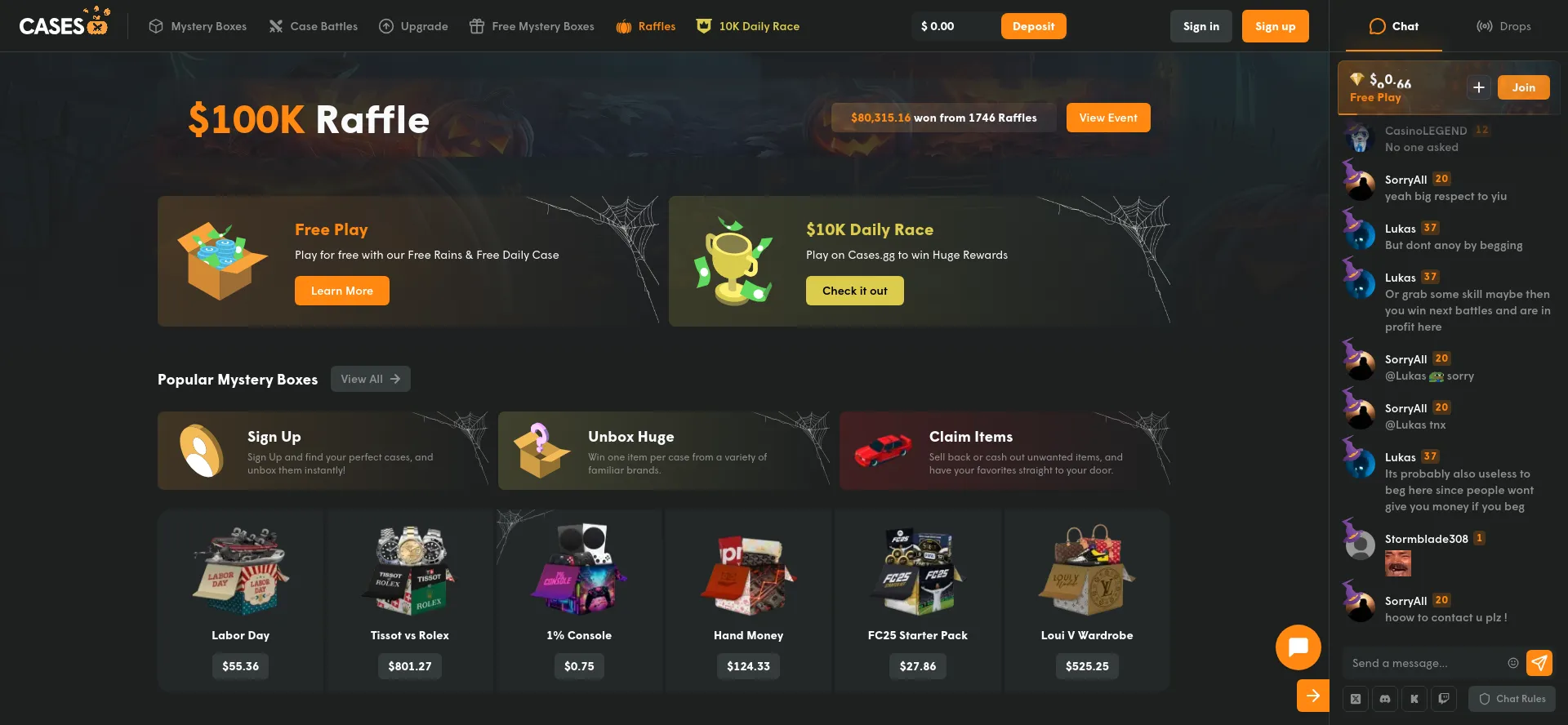 Website screenshot of Cases.gg