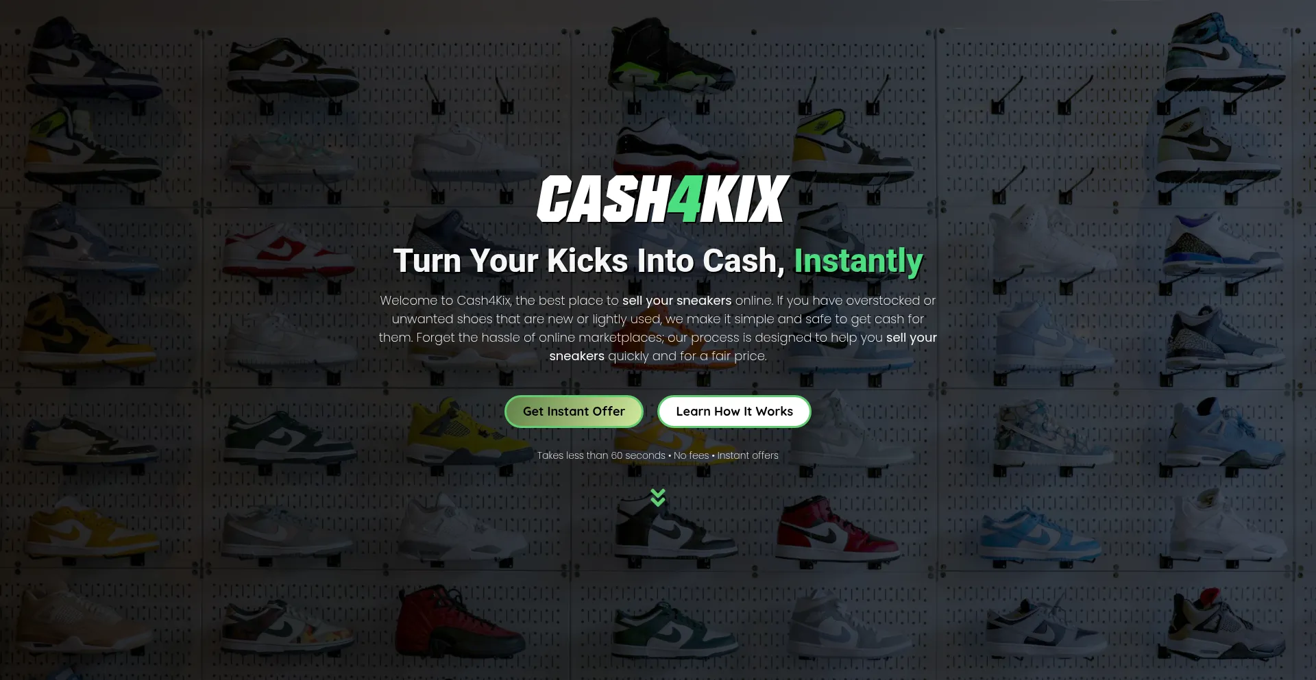 Website screenshot of Cash4kix.com