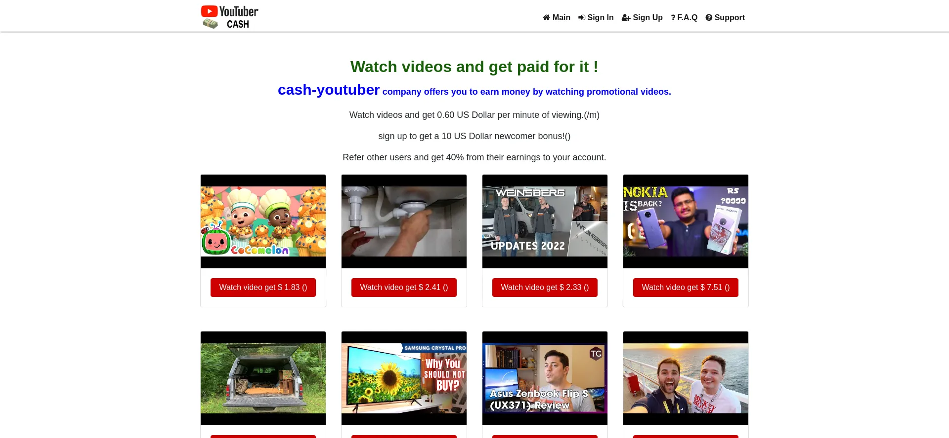 Website screenshot of Cash-youtuber.xyz