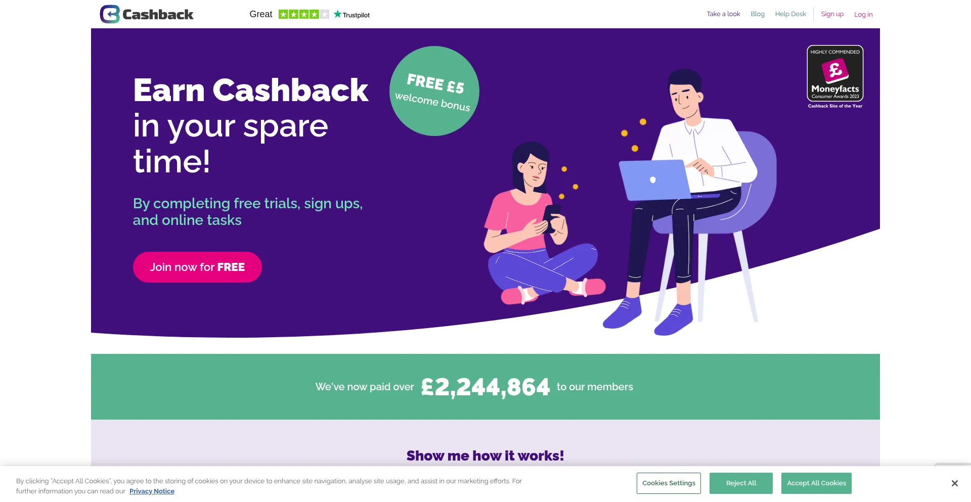 Website screenshot of Cashback.co.uk