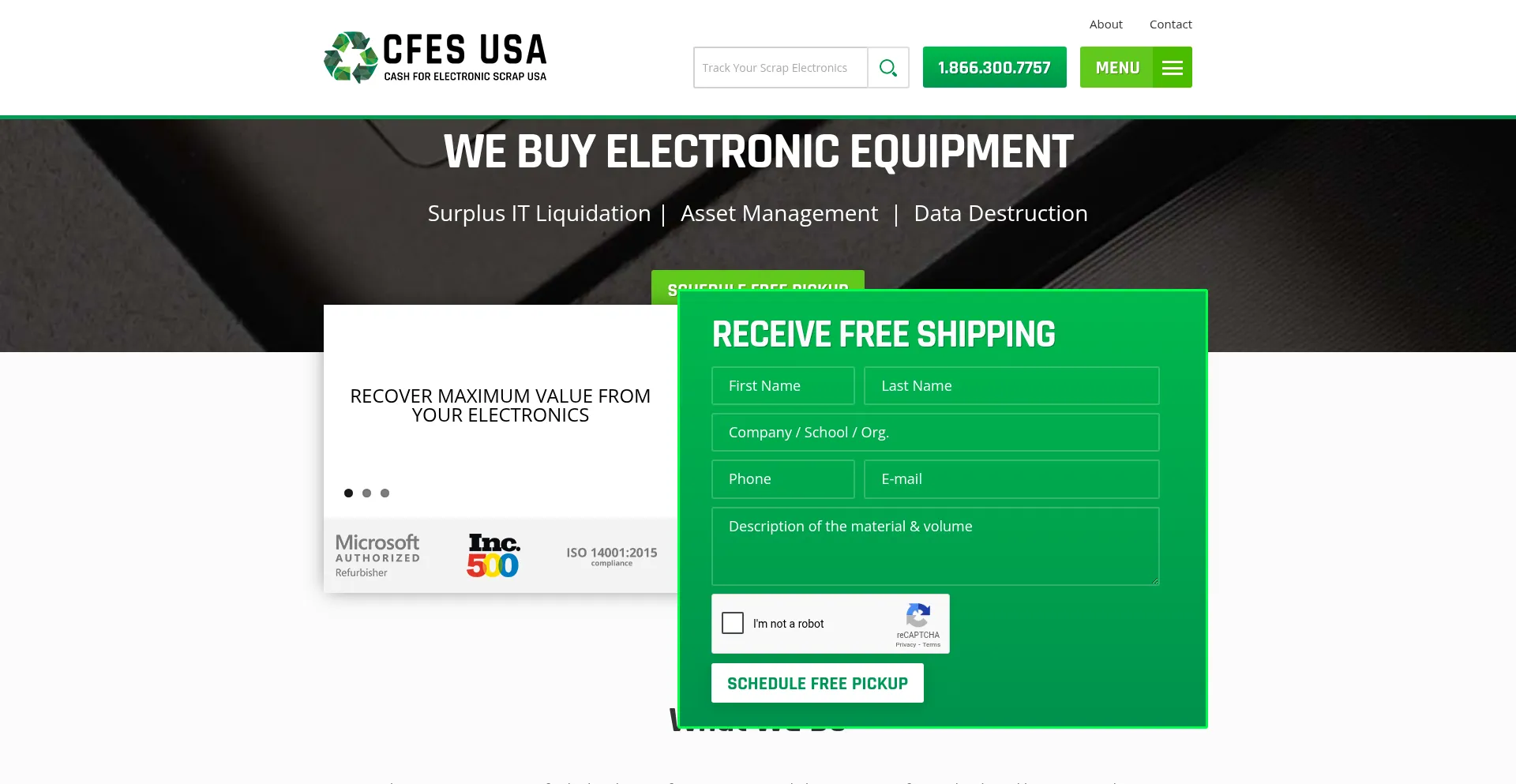 Website screenshot of Cashforelectronicscrapusa.com