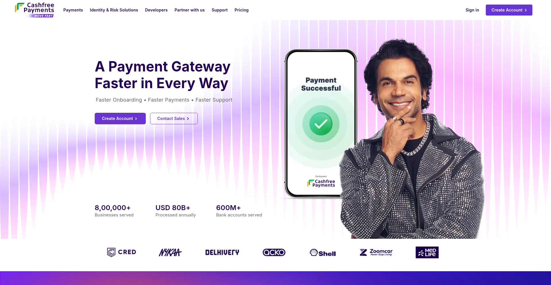 Website screenshot of Cashfree.com
