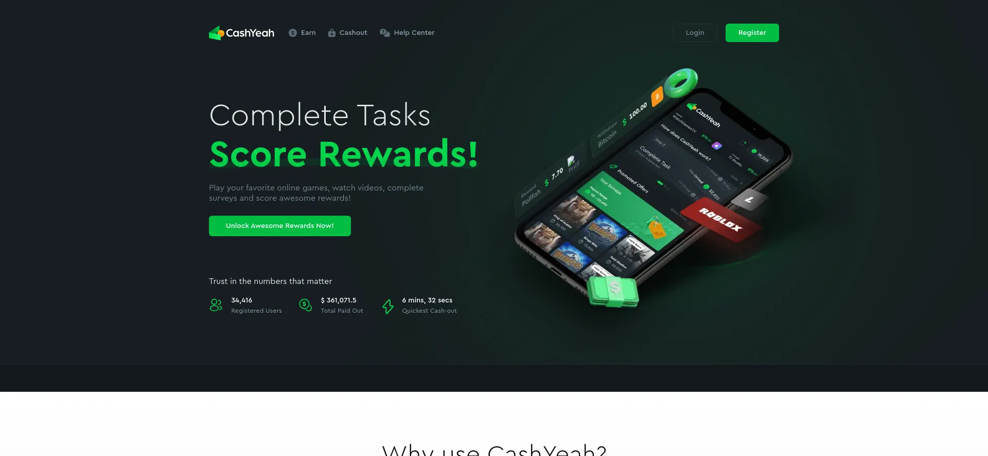 Website screenshot of Cashyeah.com