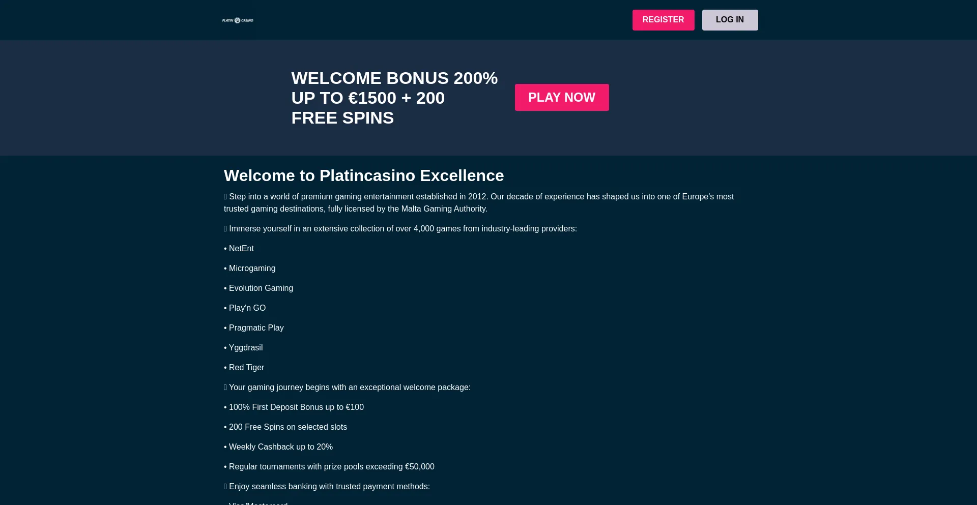 Website screenshot of Casinoplatin.net