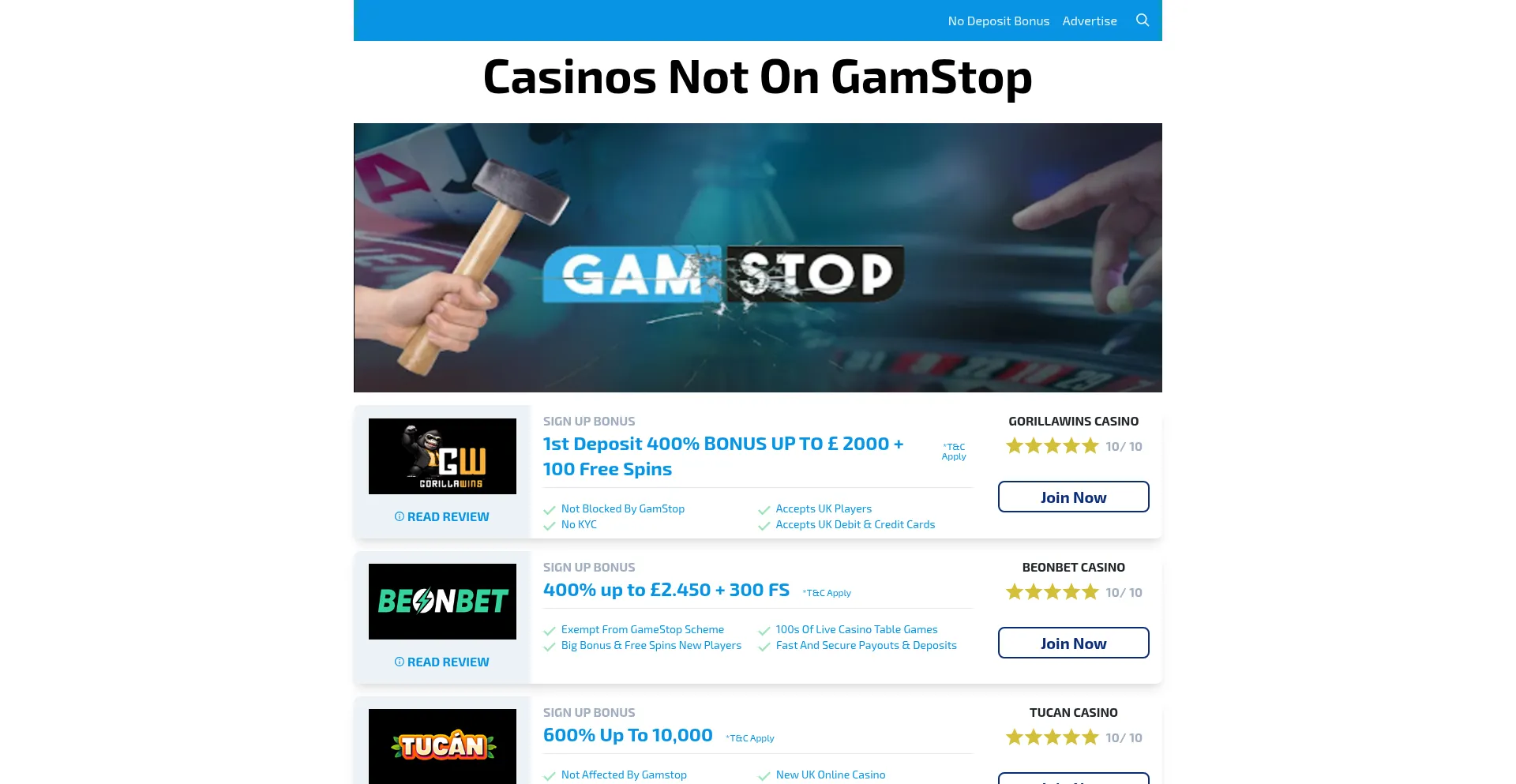 Casinos-not-on-gam-stop.info Screenshot