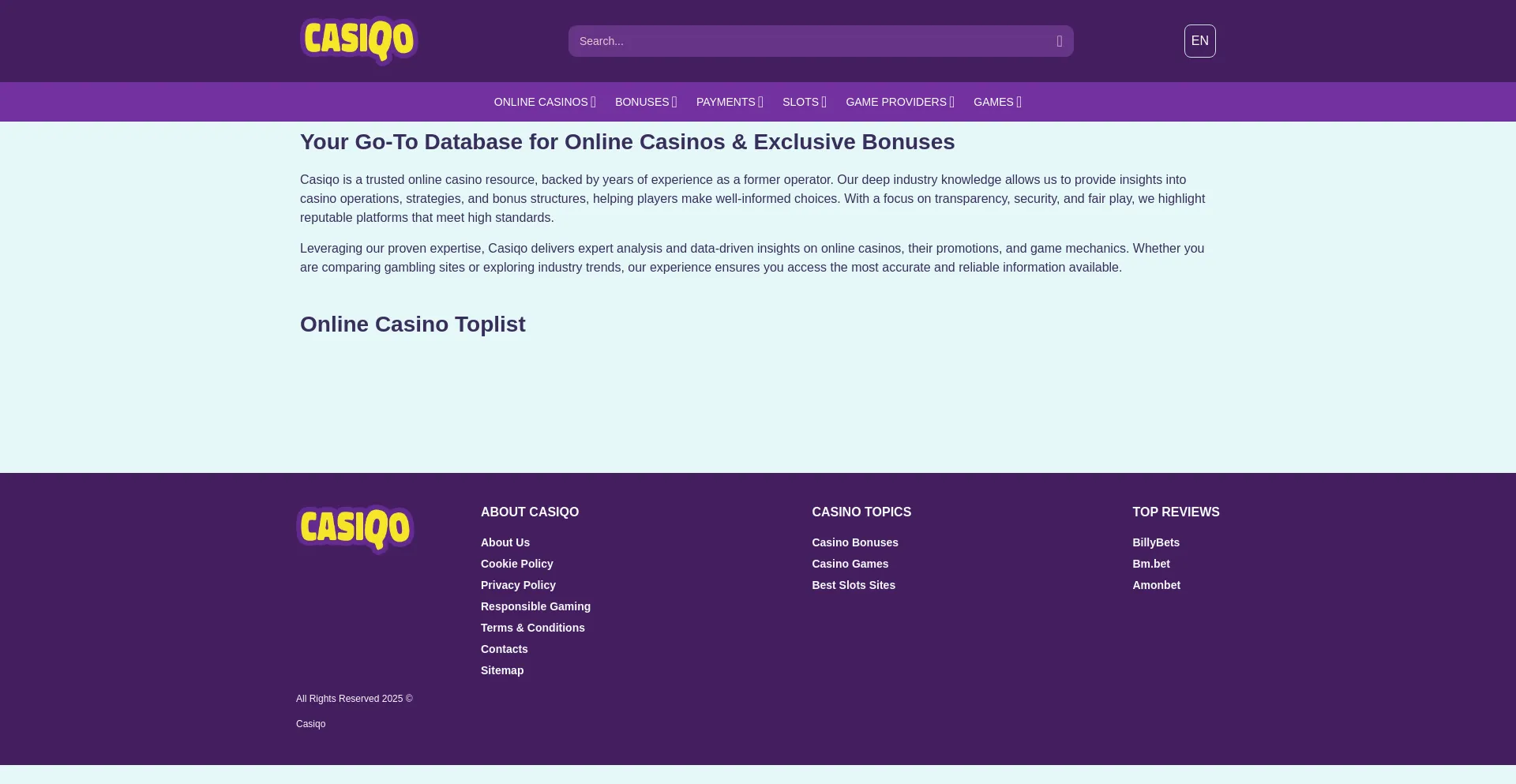 Website screenshot of Casiqo.com