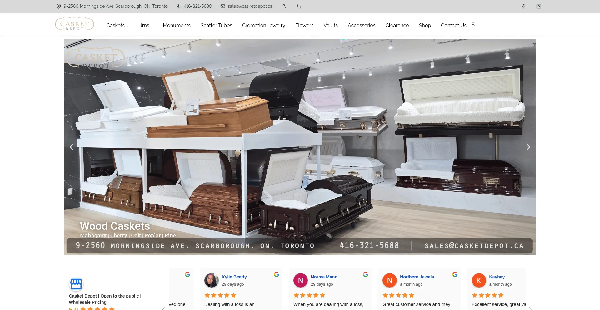 Website screenshot of Casketdepot.ca