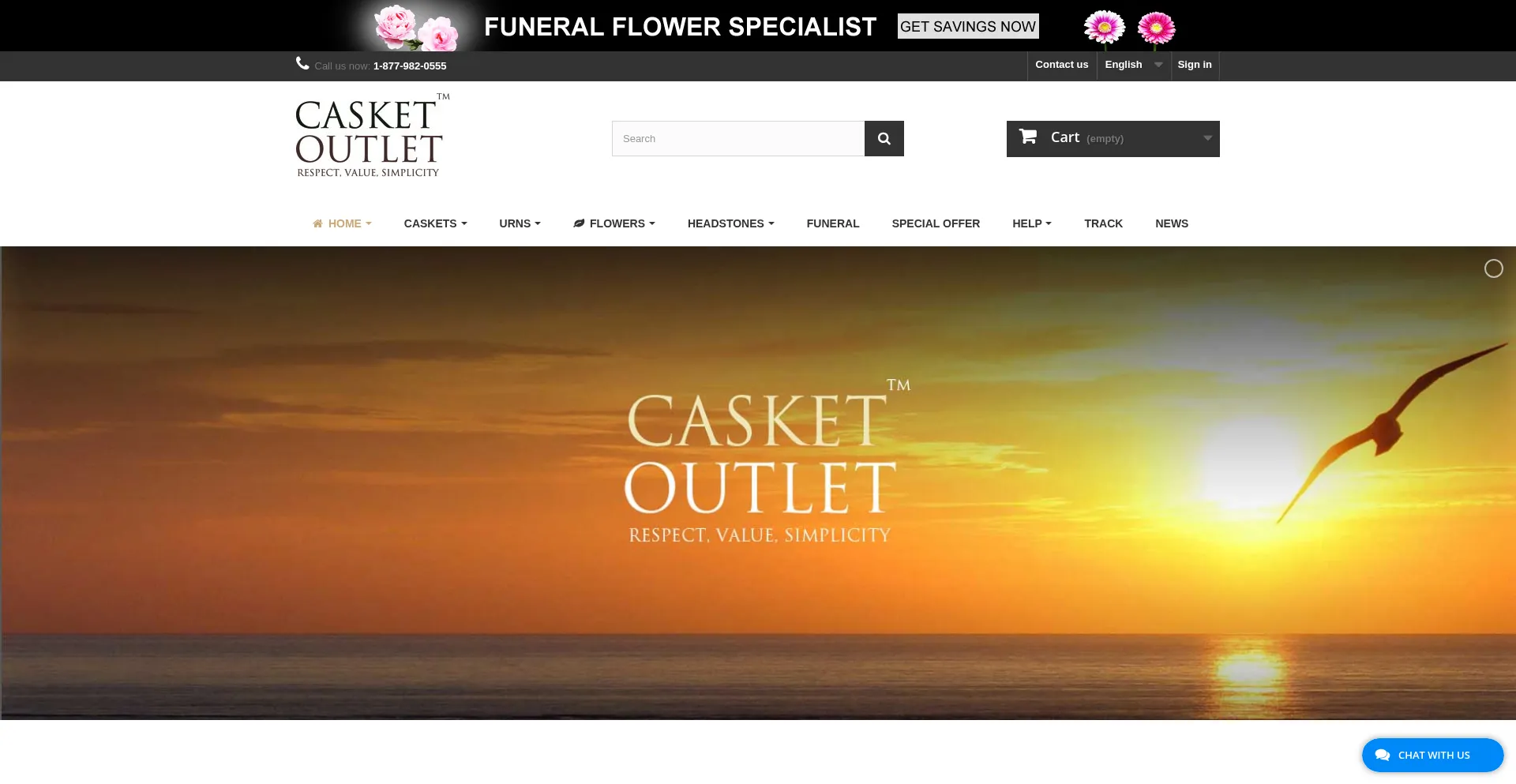 Website screenshot of Casketoutlet.ca