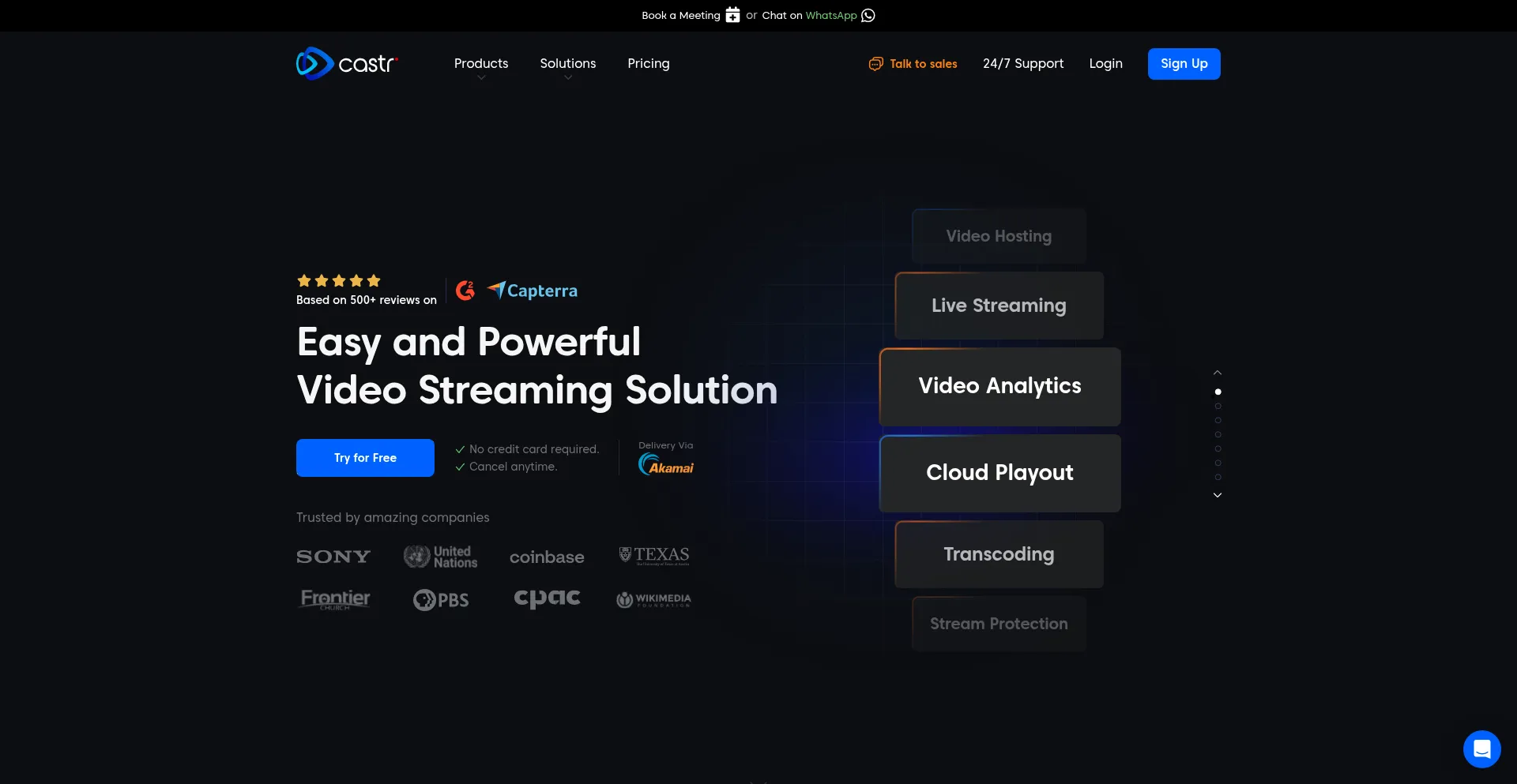Website screenshot of Castr.com