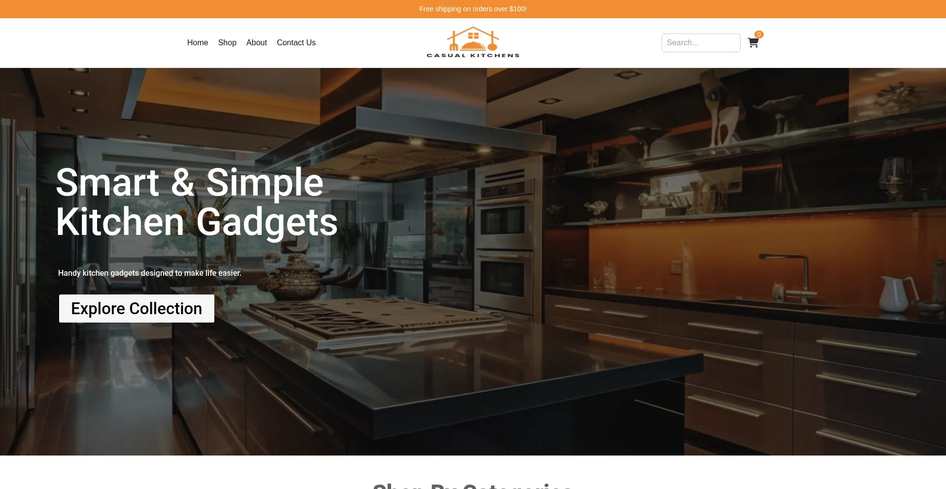Website screenshot of Casualkitchens.shop