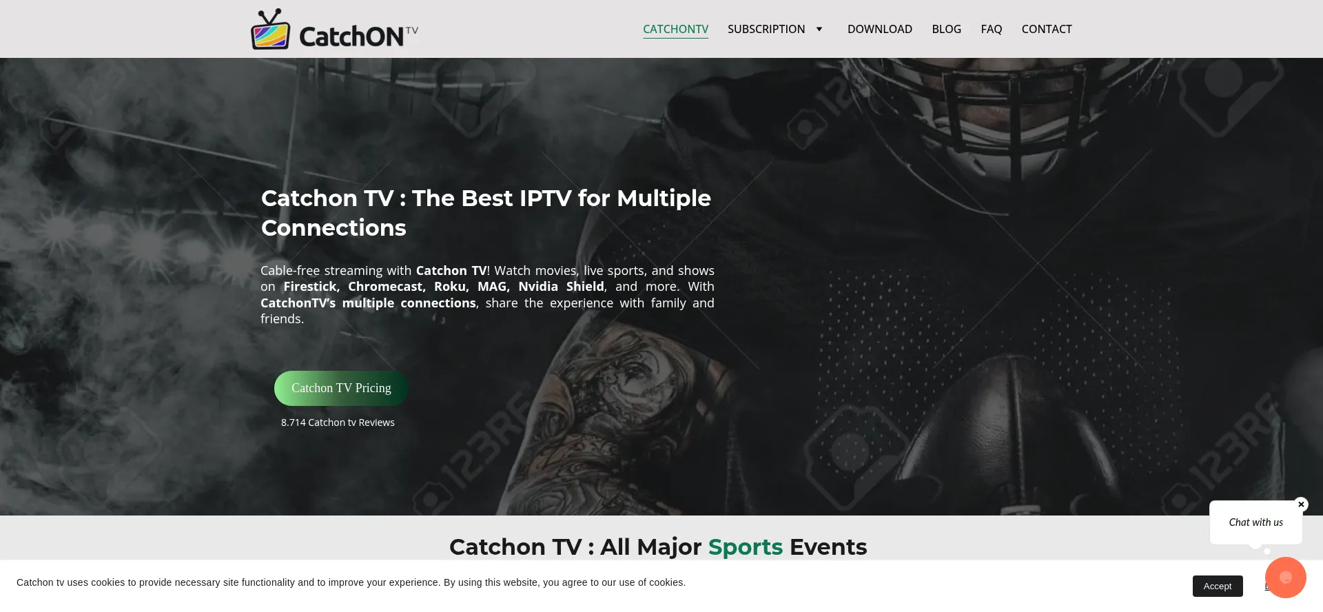 Website screenshot of Catchoniptv.com