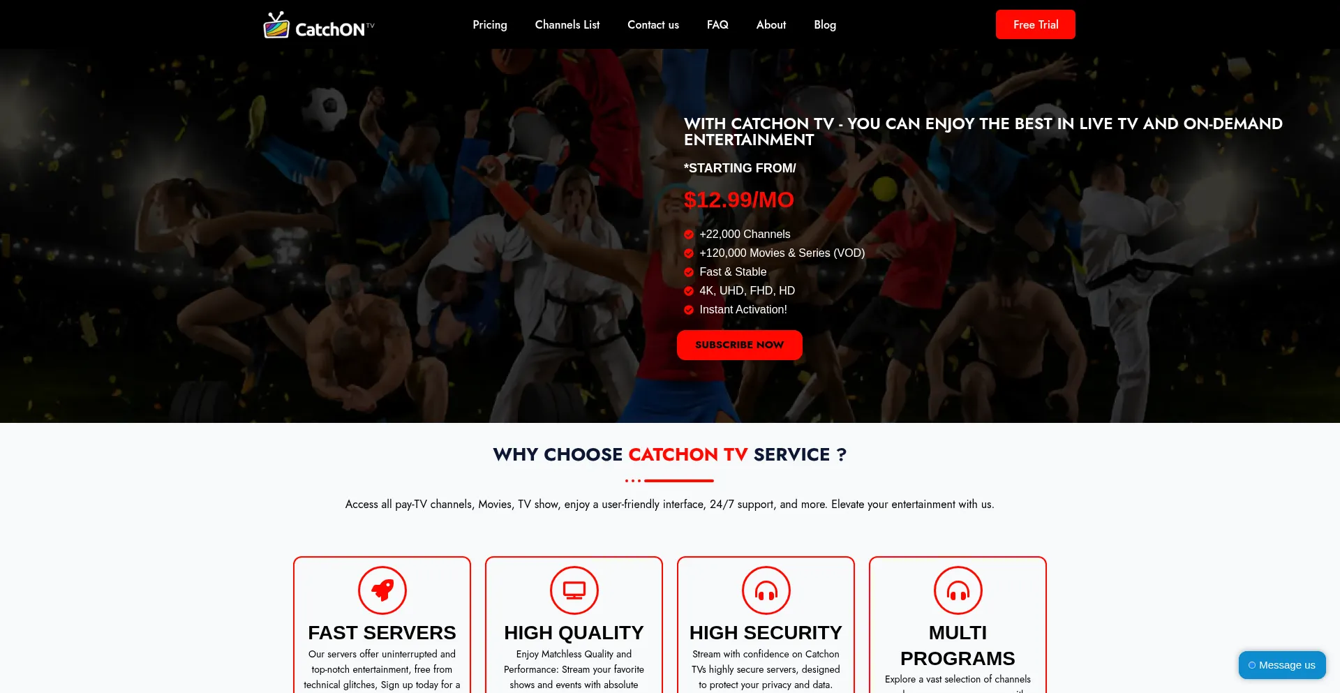 Website screenshot of Catchontv-iptv.com