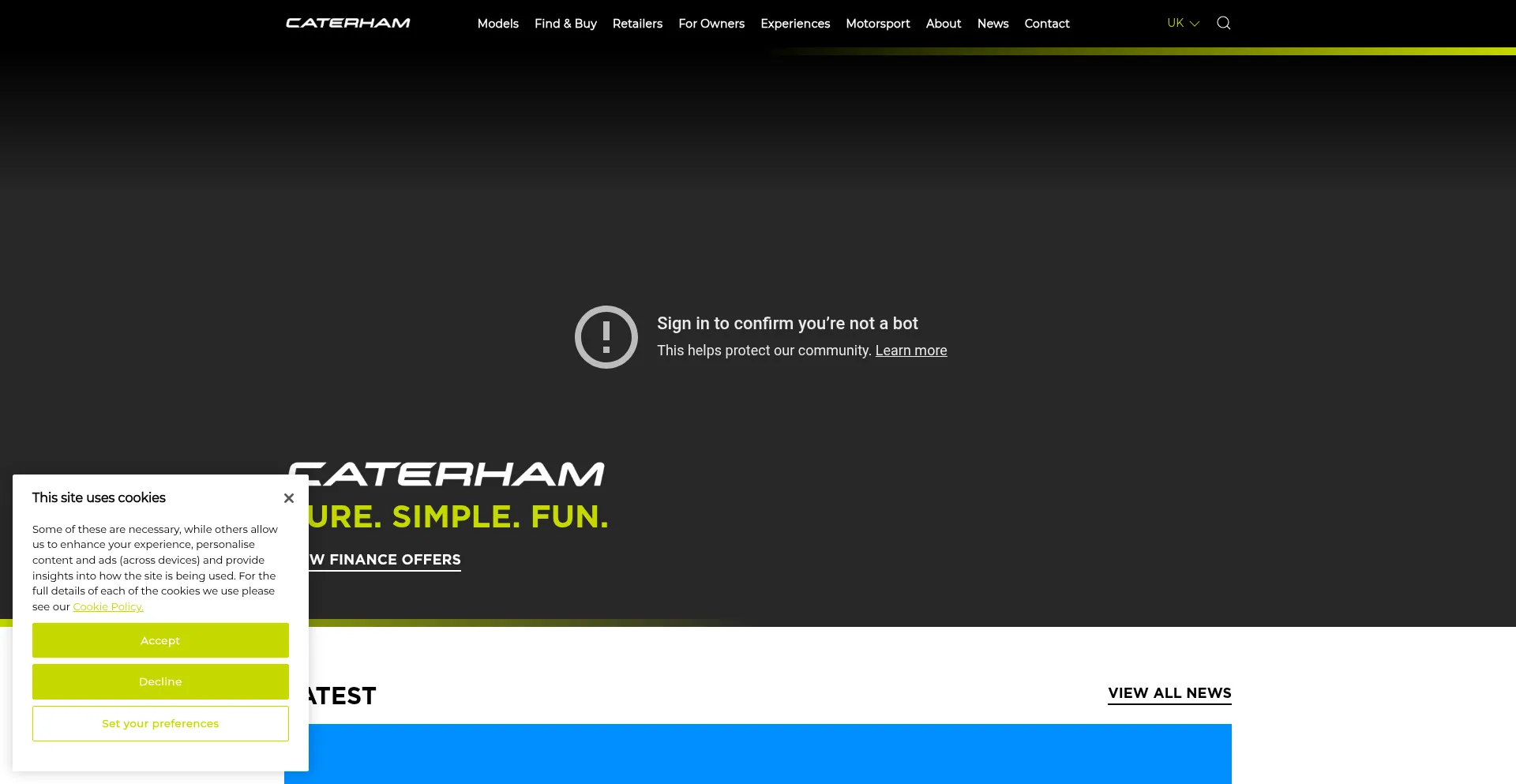 Website screenshot of Caterhamcars.com
