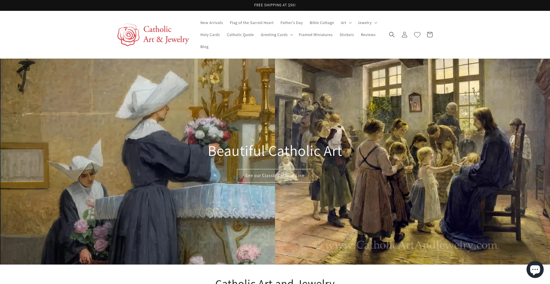 Website screenshot of Catholicartandjewelry.com