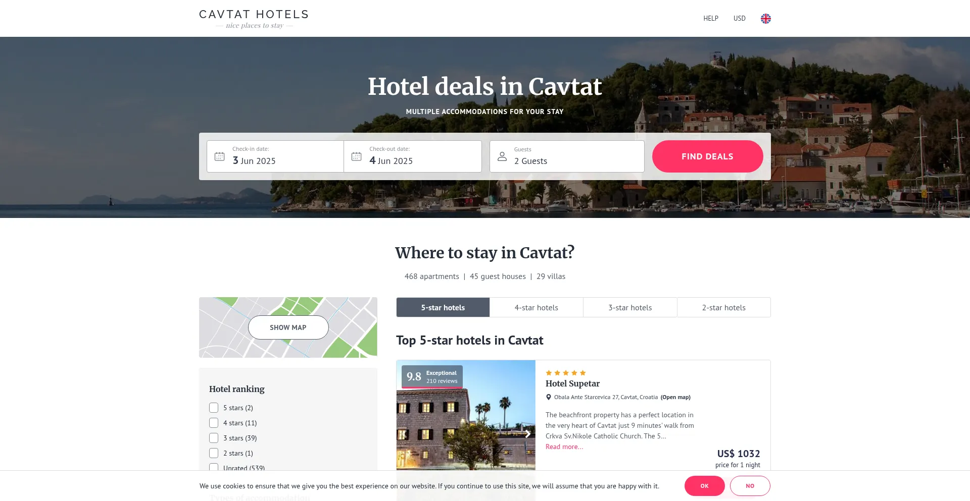 Website screenshot of Cavtat-hotels.com