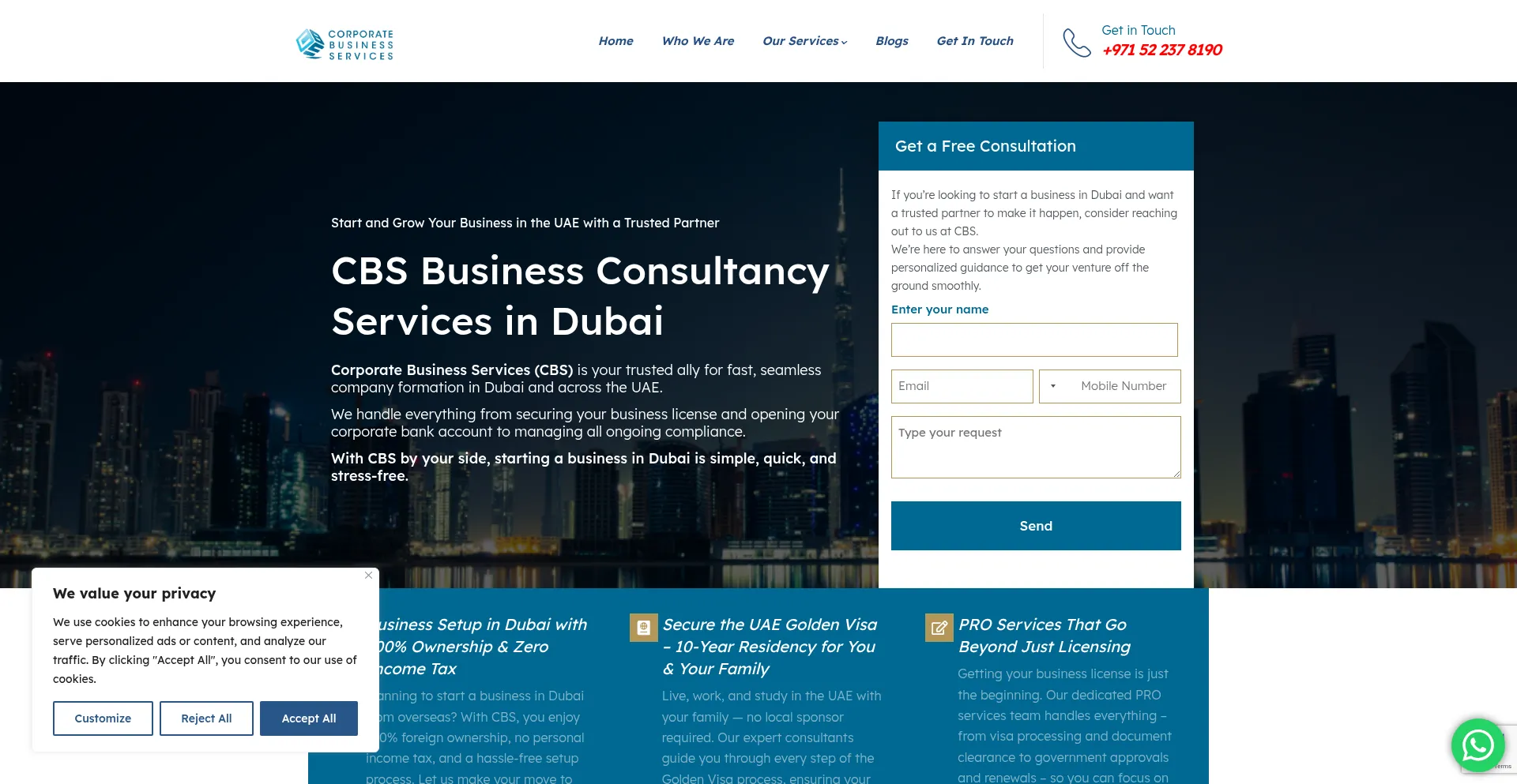Website screenshot of Cbs-uae.ae