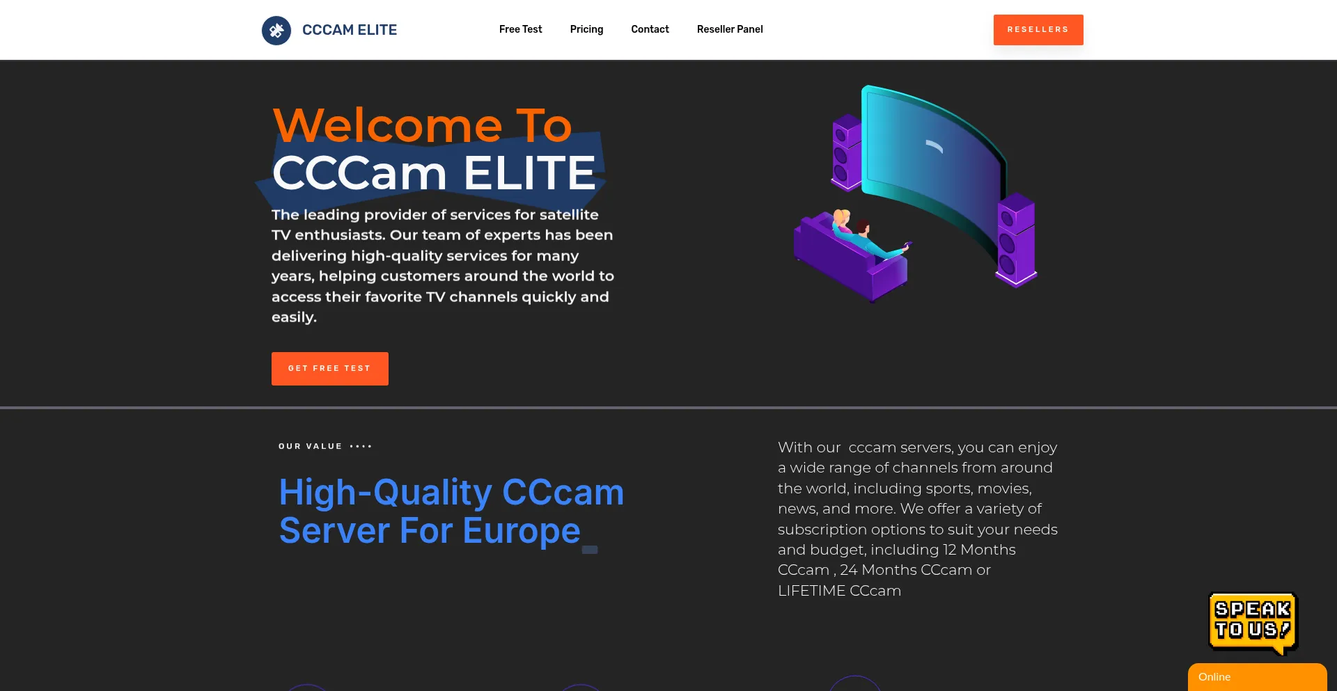 Website screenshot of Cccam-elite.net