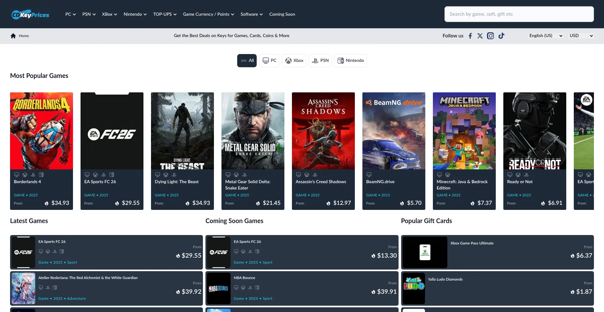 Cdkeyprices.com Screenshot