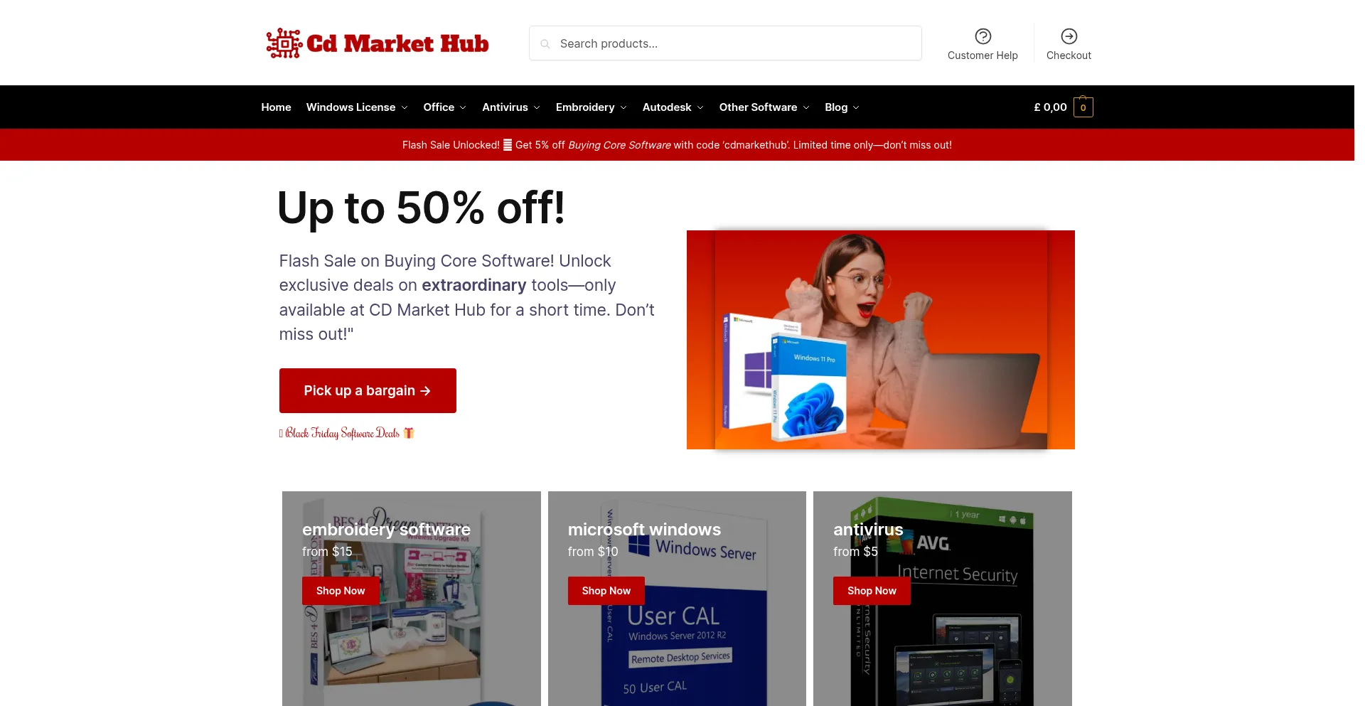 Website screenshot of Cdmarkethub.com