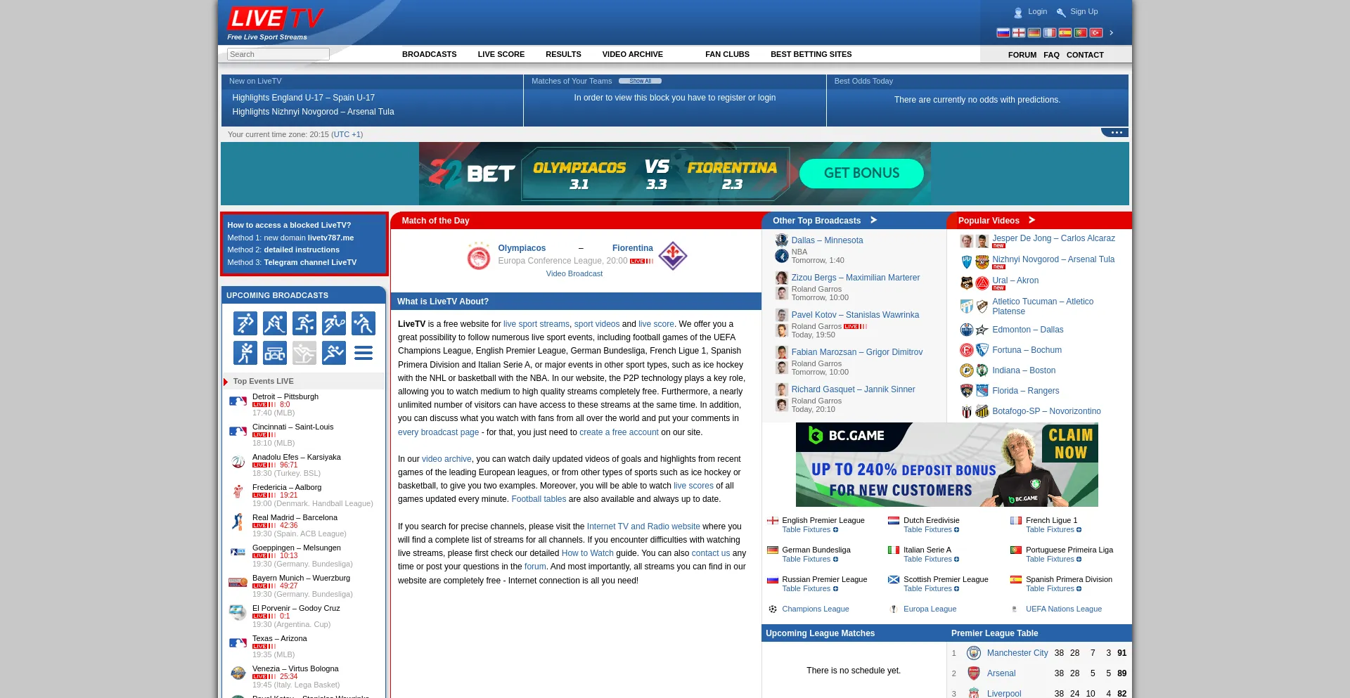 Website screenshot of Cdn.livetv787.me