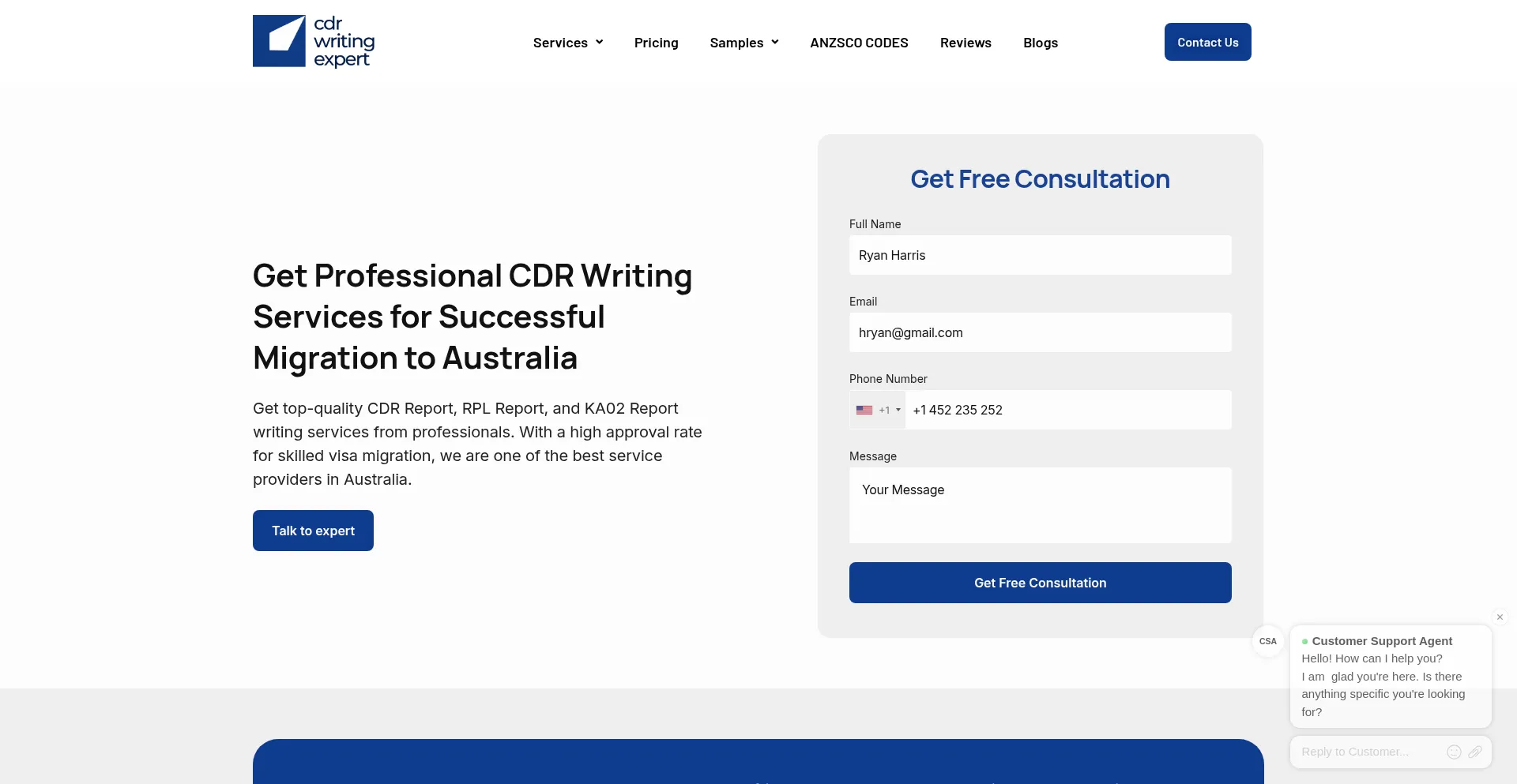 Website screenshot of Cdrwritingexpert.com