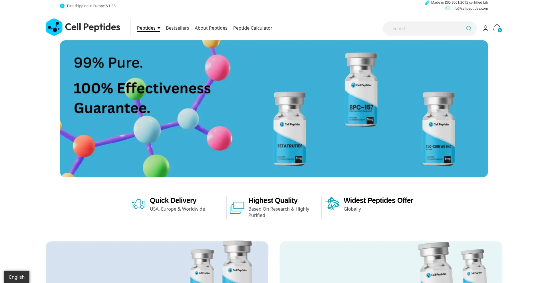 Website screenshot of Cellpeptides.com
